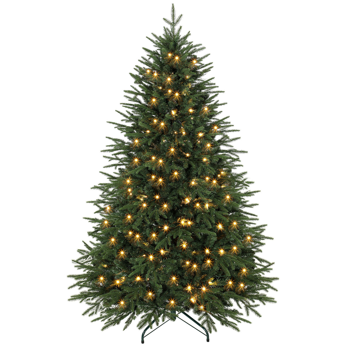 6ft Prelit Christmas Tree, Wide Spruce, Artificial Hinged Xmas Tree with 300 Warm White LED Lights, 2345 Tips, Foldable Metal Stand for Holiday, Green