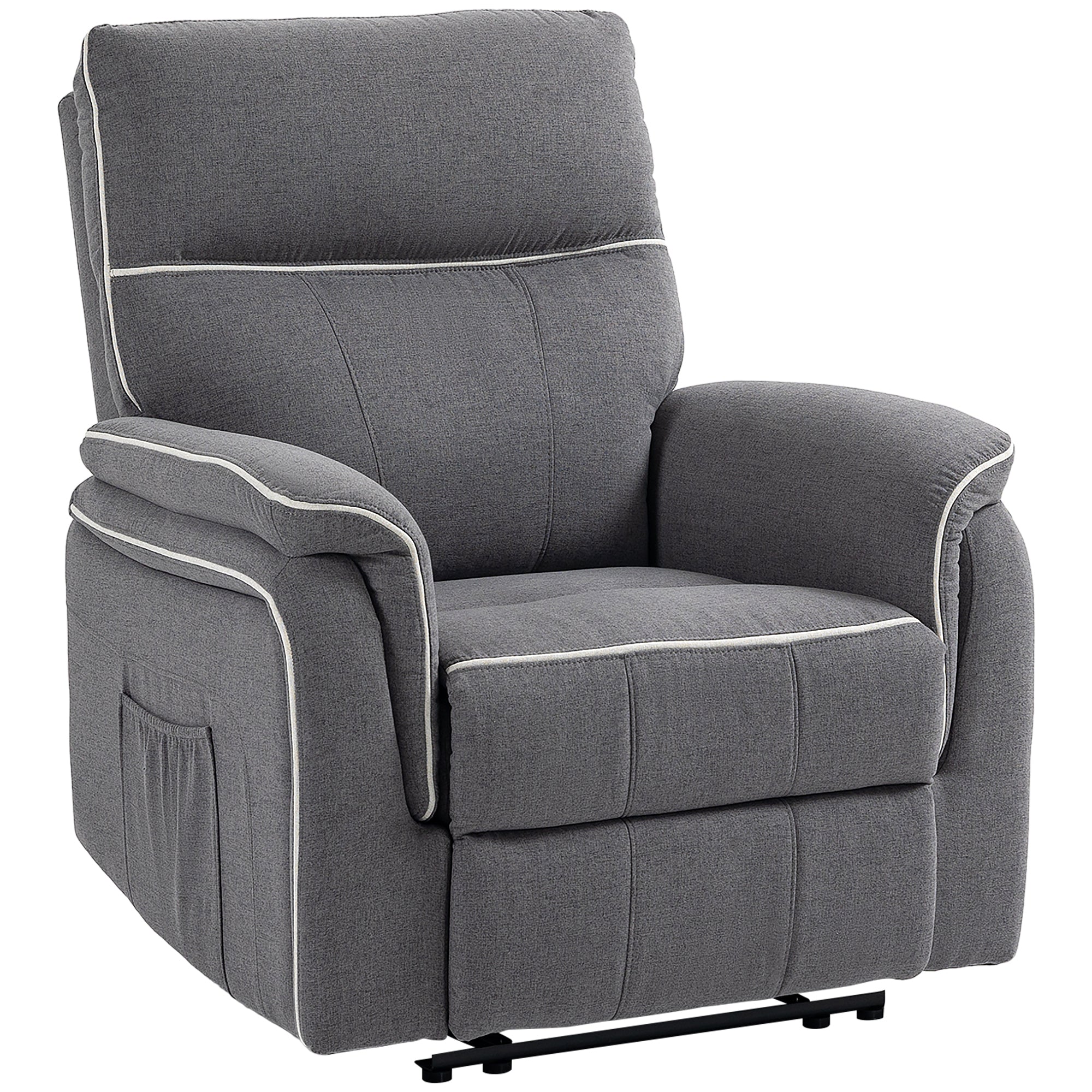 HOMCOM Manual Recliner Chair, Fabric Reclining Chair, Single Sofa for Living Room with Footrest and 2 Side Pockets, Dark Grey