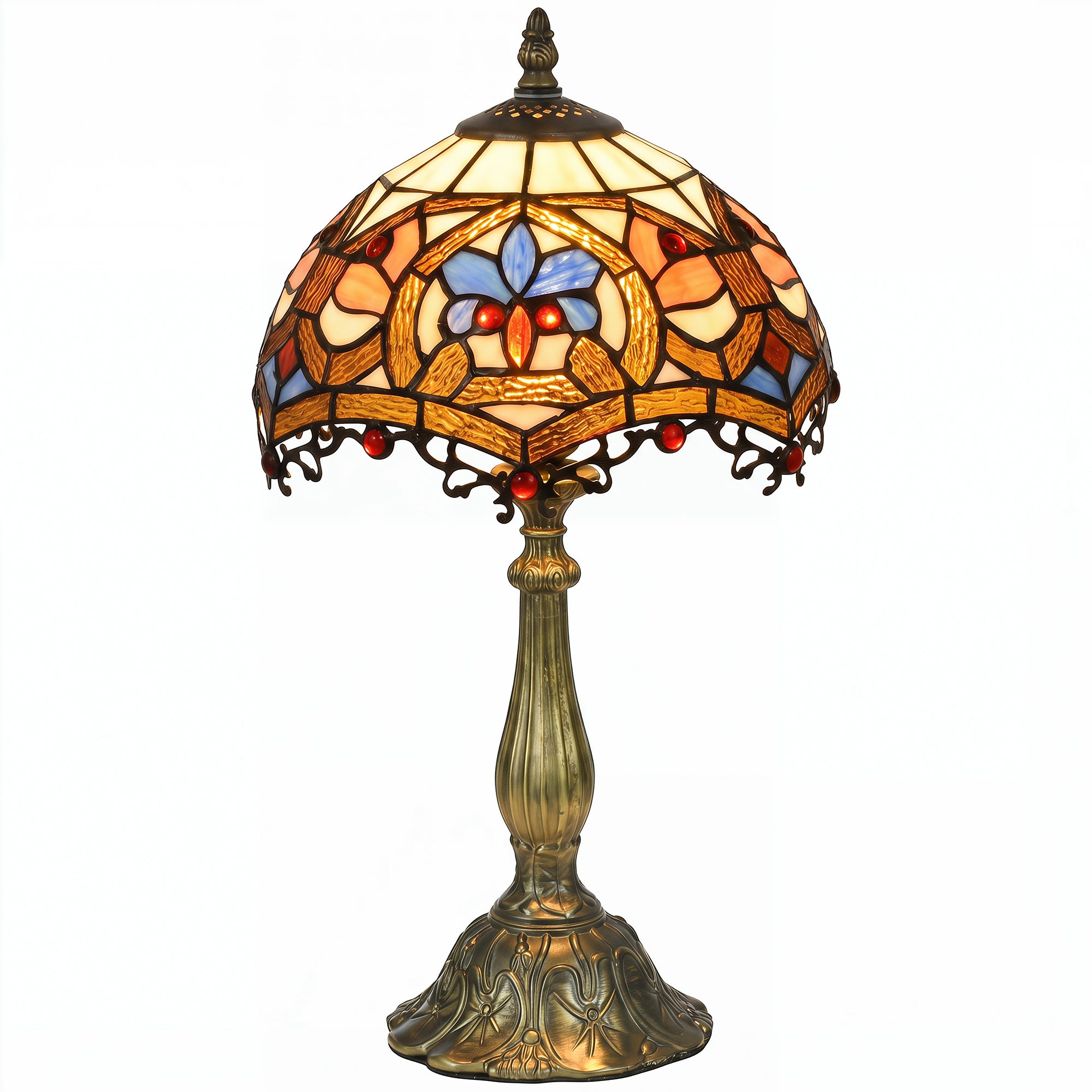 Tiffany Lamp, Stained Glass Table Lamp, Handcrafted Artisan Collectible, Suitable for Living Room and Bedside, Multi-Coloured, Ф25 x 45Hcm, Zinc Alloy.