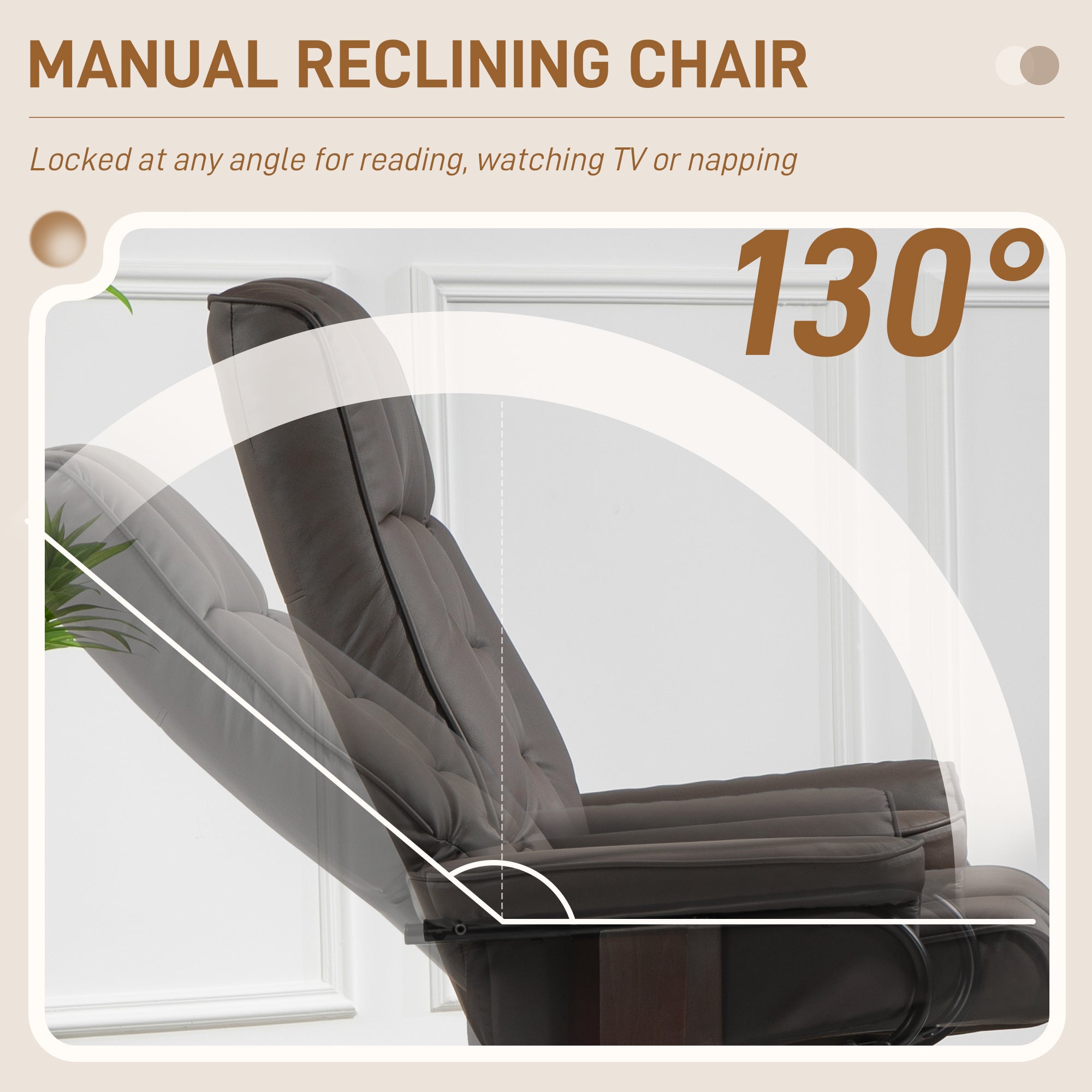 Faux Leather Reclining Chair with Ottoman, Manual Recliner with Tufted Back and Wood Frame for Living Room, Brown