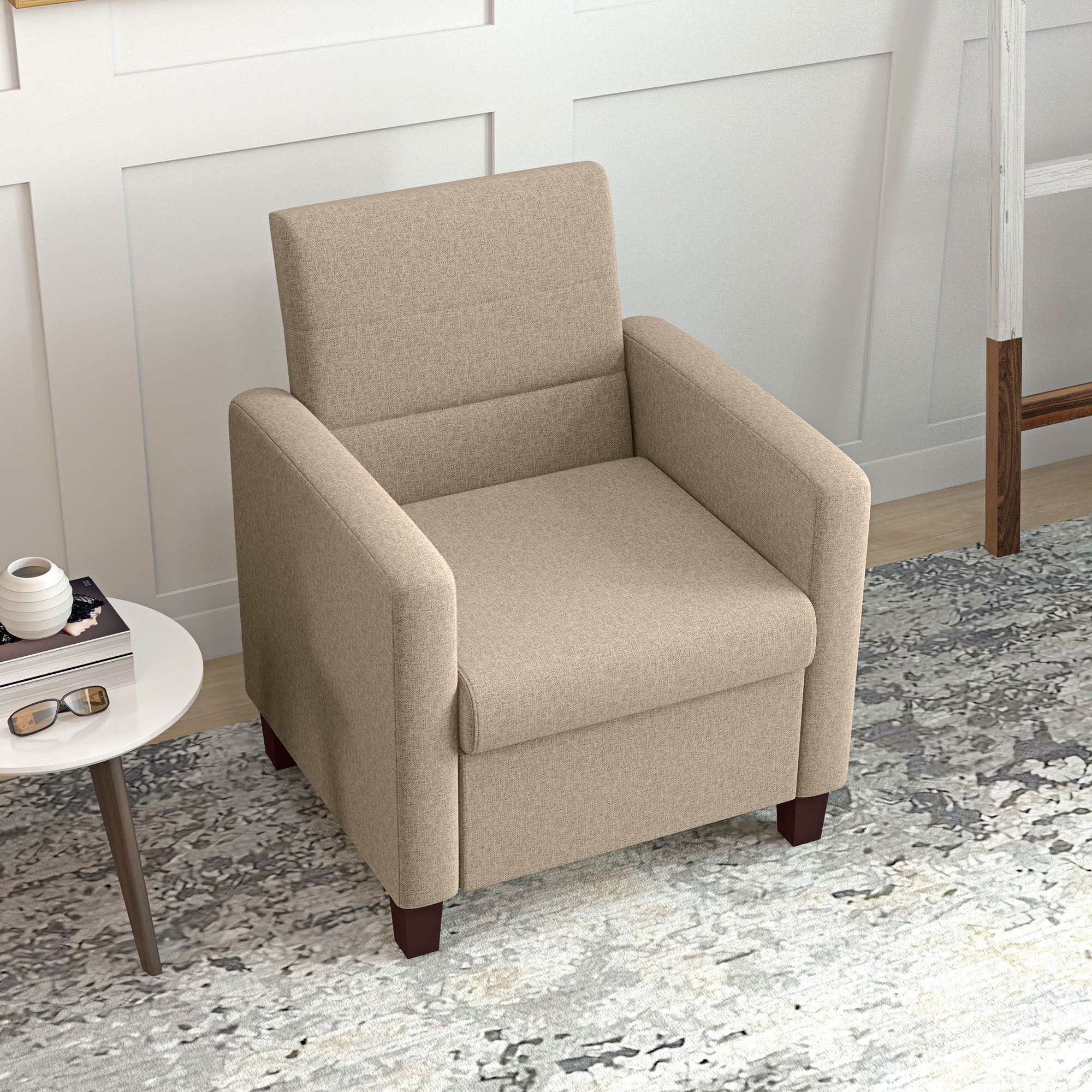 HOMCOM Modern Armchair, Fabric Accent Chair with Seat Cushion and Non-Slip Pads for Living Room, Bedroom, Light Brown