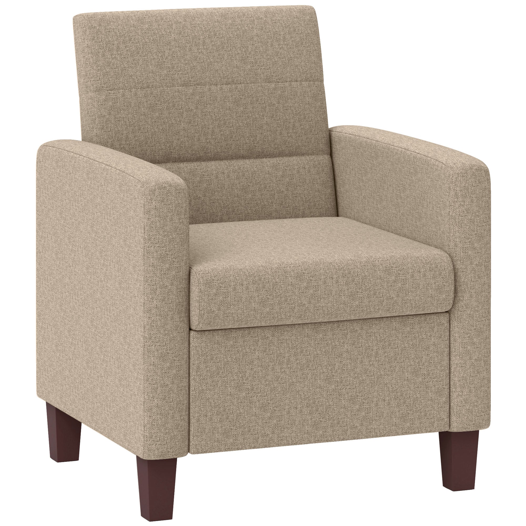 HOMCOM Modern Armchair, Fabric Accent Chair with Seat Cushion and Non-Slip Pads for Living Room, Bedroom, Light Brown