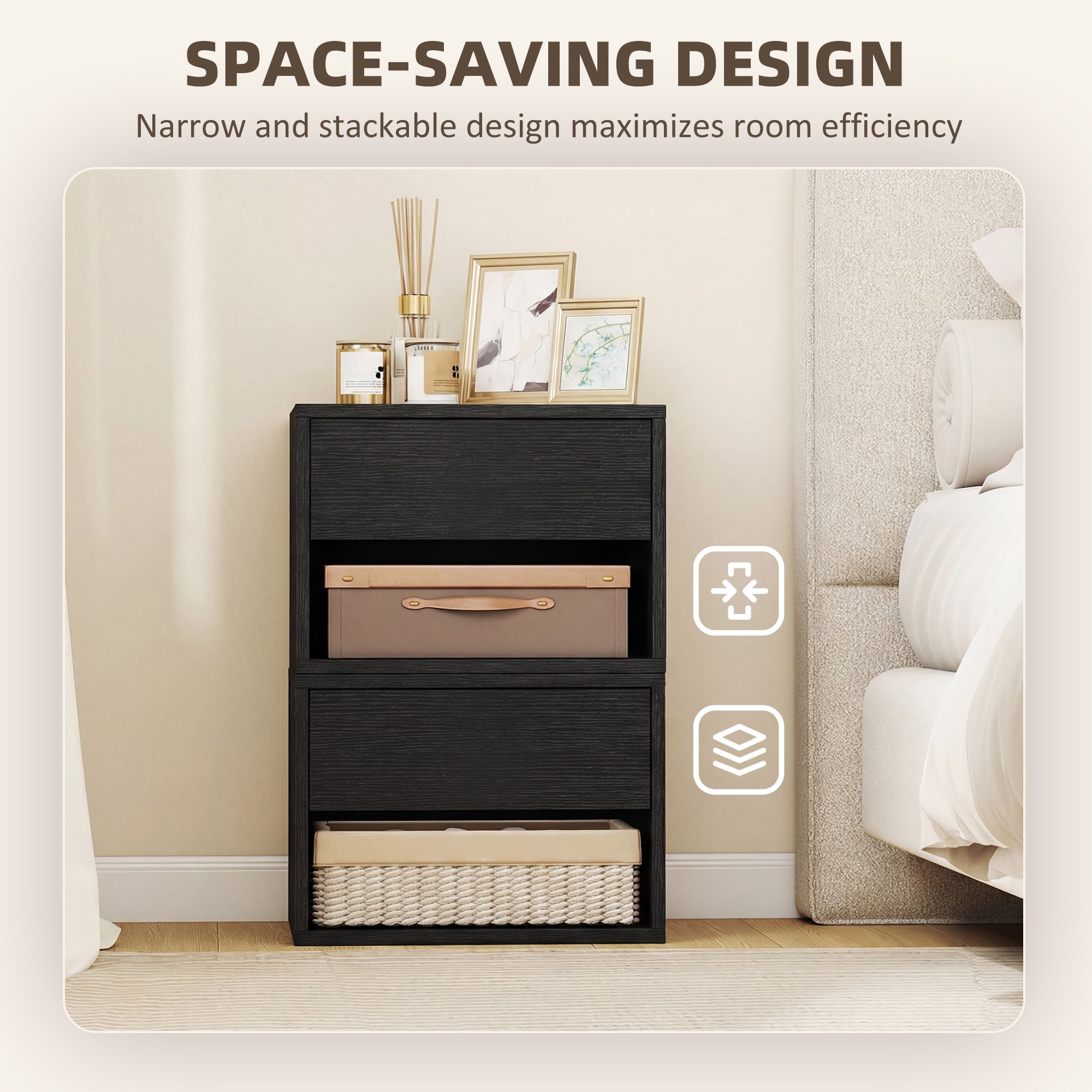 Floating Nightstand Set of 2, Wall Mounted Bedside Table with Drawer and Shelf, End Table for Bedroom, Black