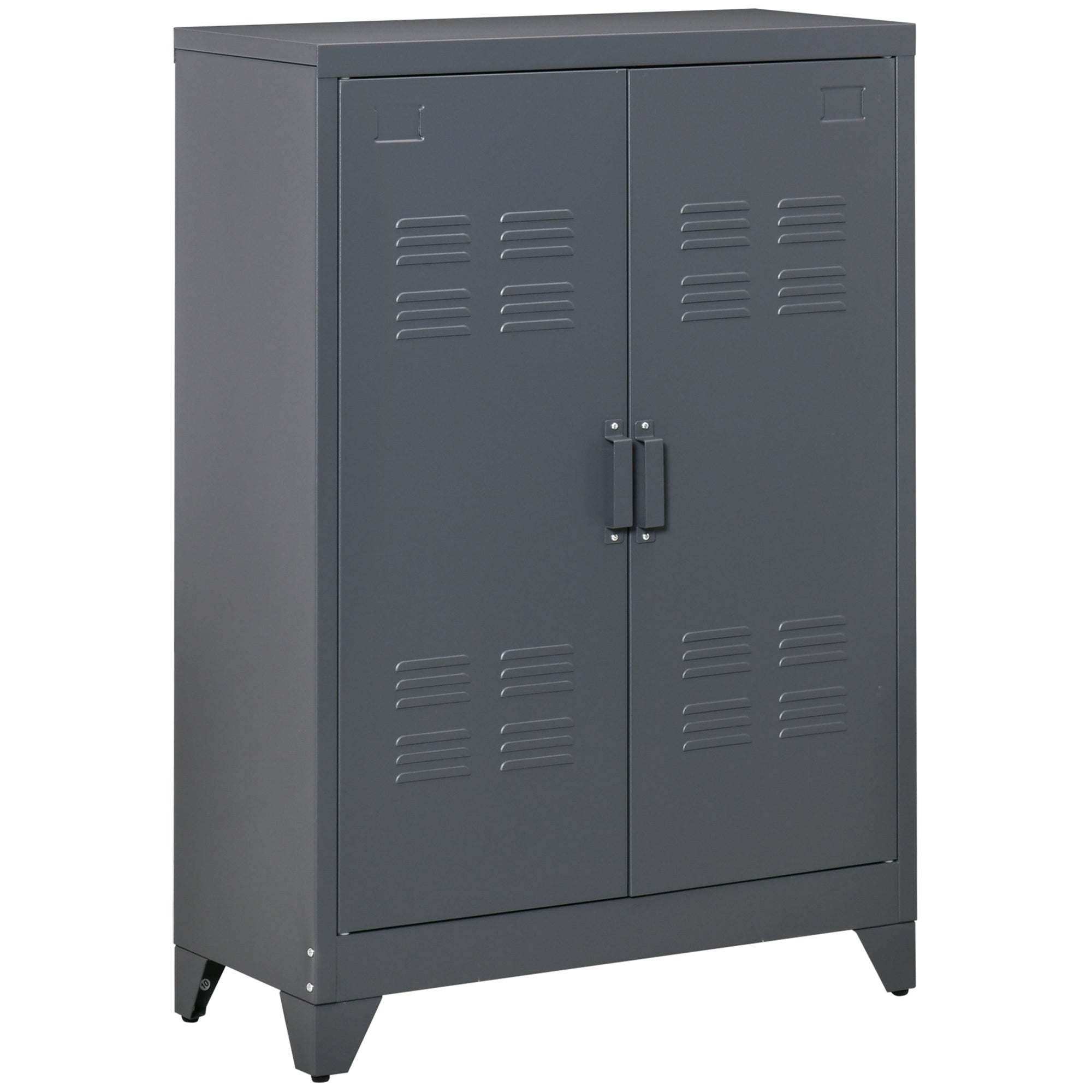 Industrial Storage Cabinet Steel Garage Cabinet with Double Doors and Adjustable Shelves Grey