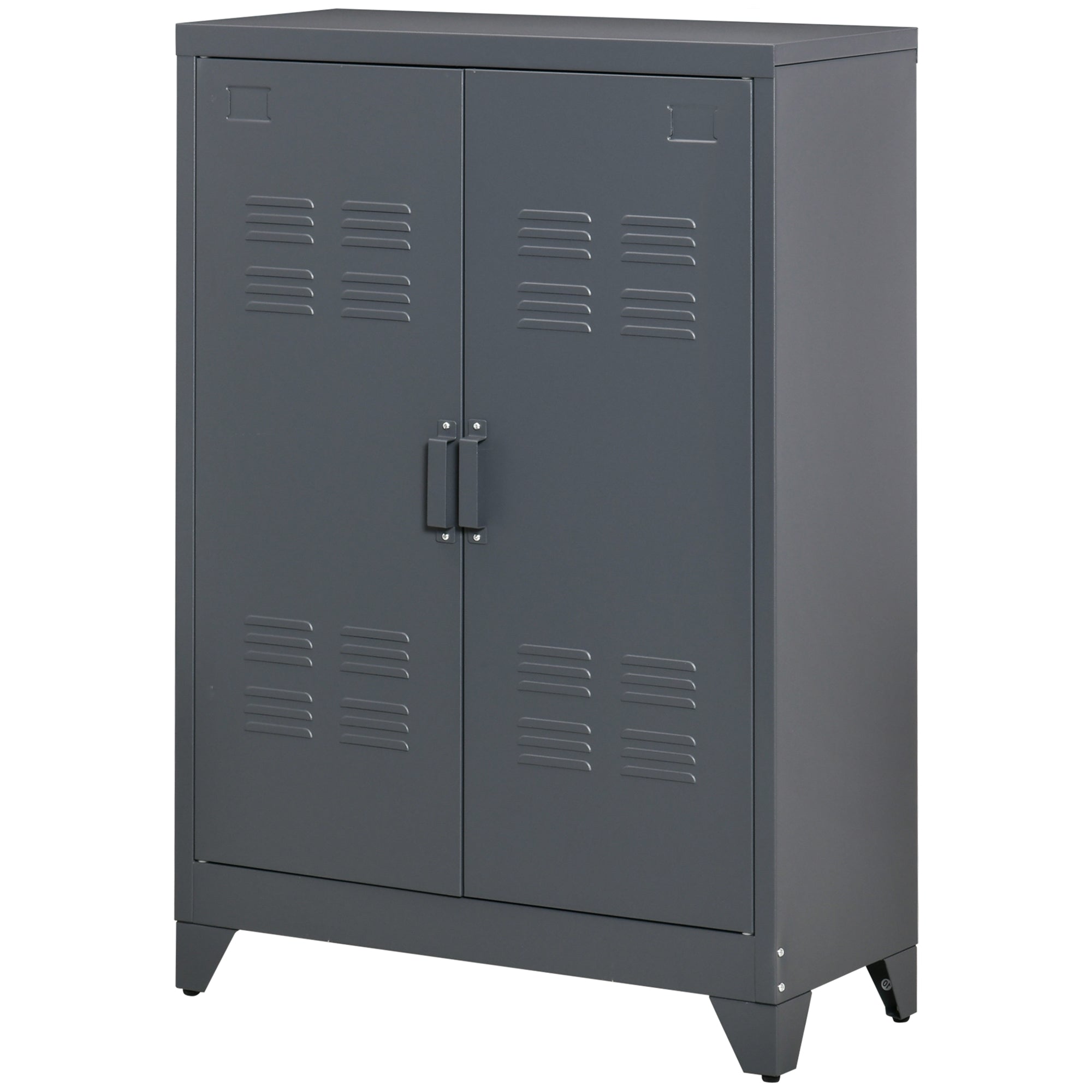 Industrial Storage Cabinet Steel Garage Cabinet with Double Doors and Adjustable Shelves Grey