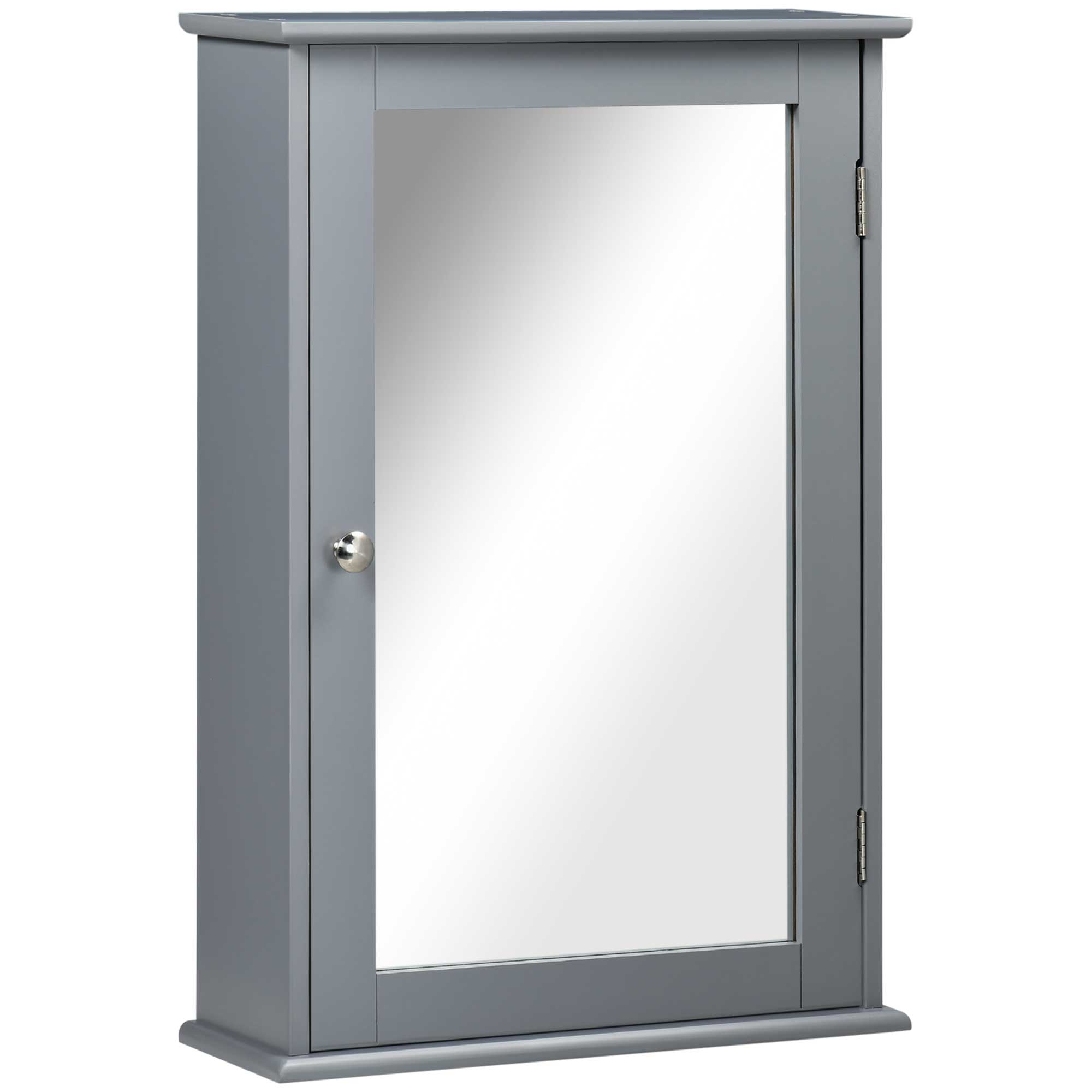 kleankin Bathroom Mirror Cabinet, Wall Mounted Medicine Cabinet, Storage Cupboard with Door and Shelves, Grey