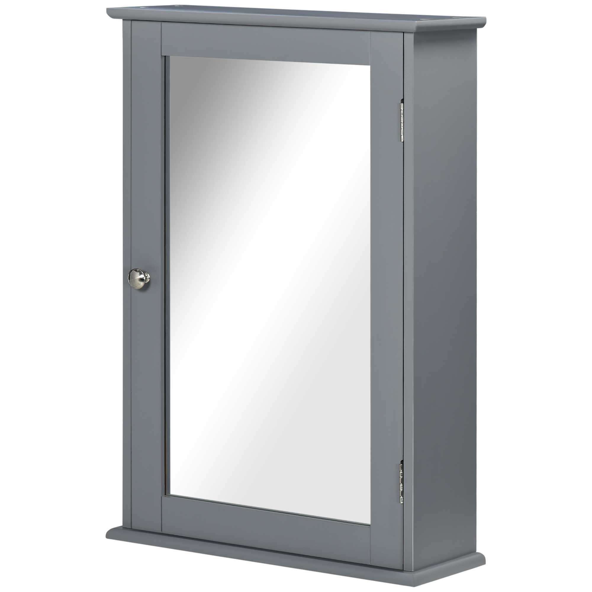 kleankin Bathroom Mirror Cabinet, Wall Mounted Medicine Cabinet, Storage Cupboard with Door and Shelves, Grey