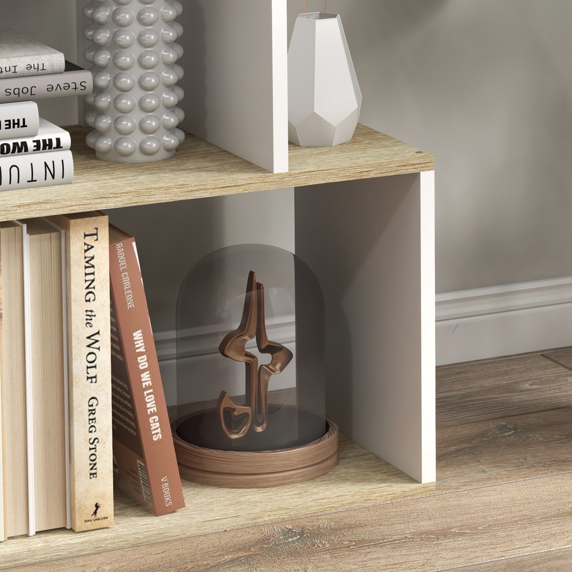 5-Tier Bookshelf, Geometric S Shaped Bookcase, Tall Narrow Display Shelf for for Living Room, Study Room, Home Office, White