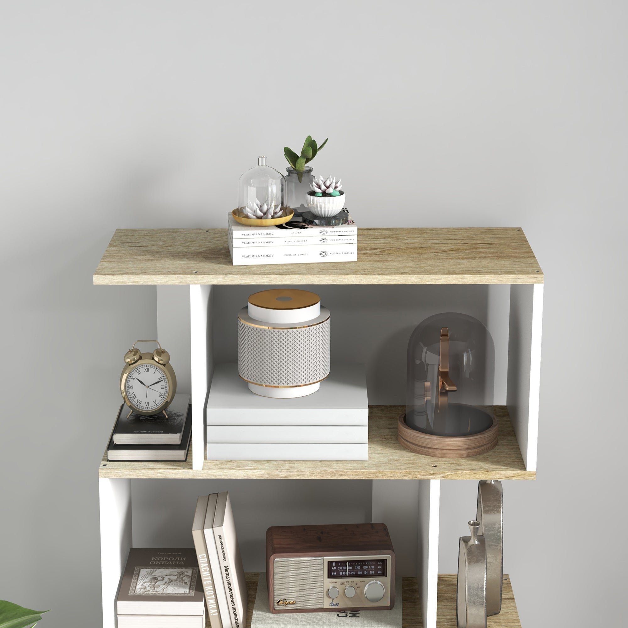 5-Tier Bookshelf, Geometric S Shaped Bookcase, Tall Narrow Display Shelf for for Living Room, Study Room, Home Office, White