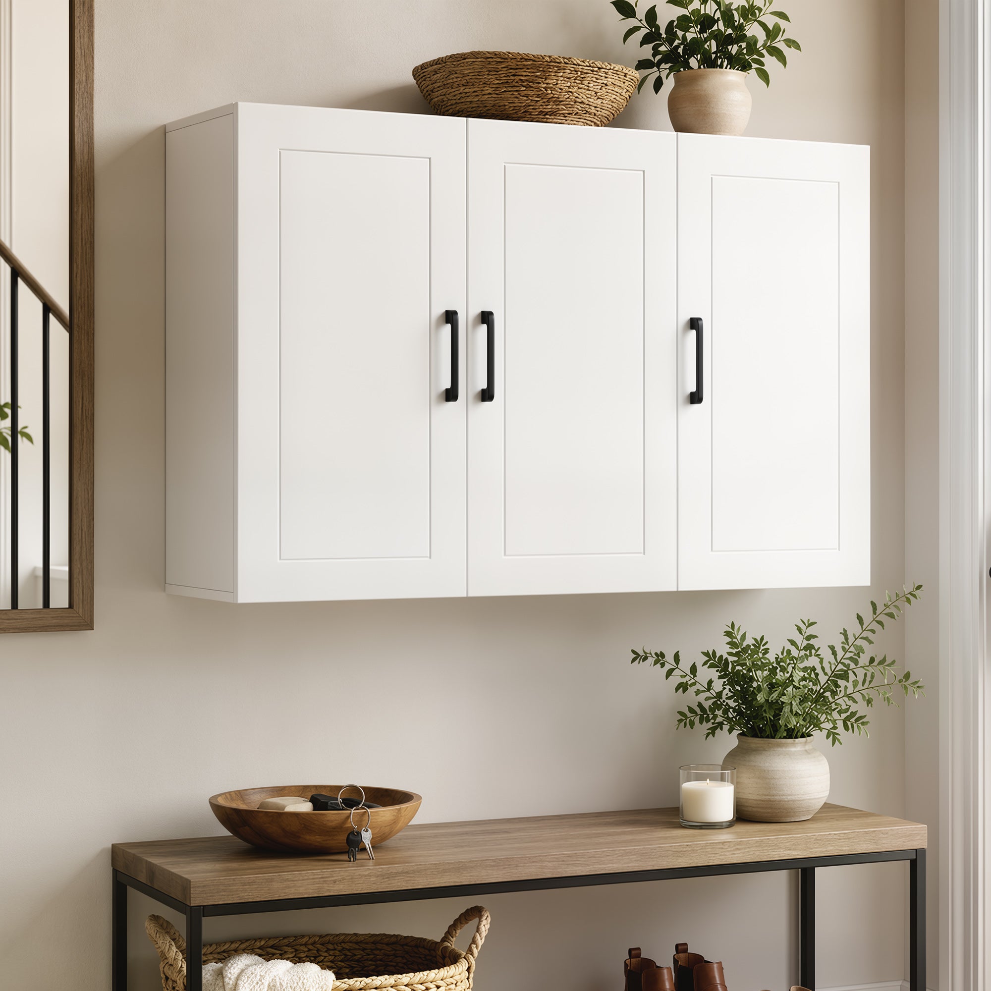 Bathroom Wall Cabinet, Wall Mounted Bathroom Cabinet, Over the Toilet Space Saver with Adjustable Shelves and Doors for Kitchen, White
