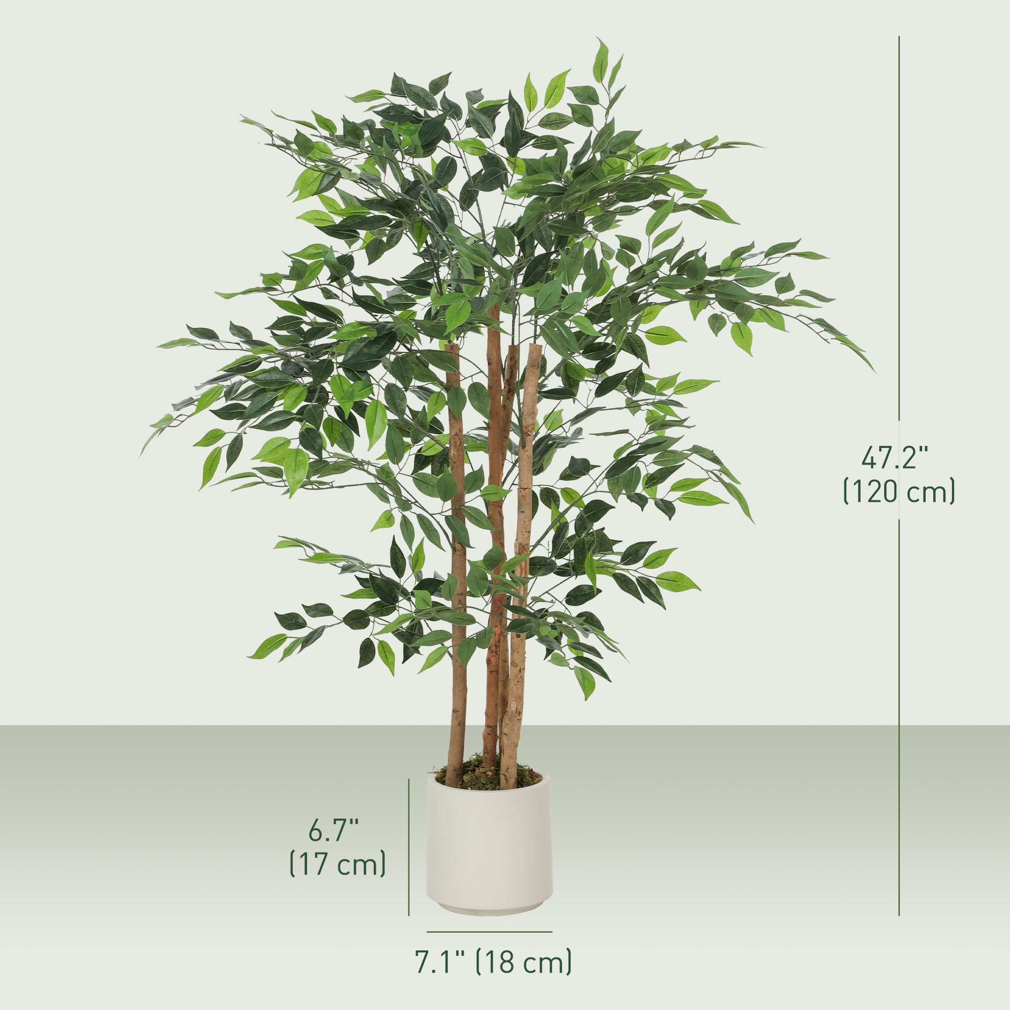 4FT Artificial Banyan Tree Set of 2, Lifelike Fake Tree with Solid Wood Trunk and Pot for Indoor Living Room Home Office Decor, Green