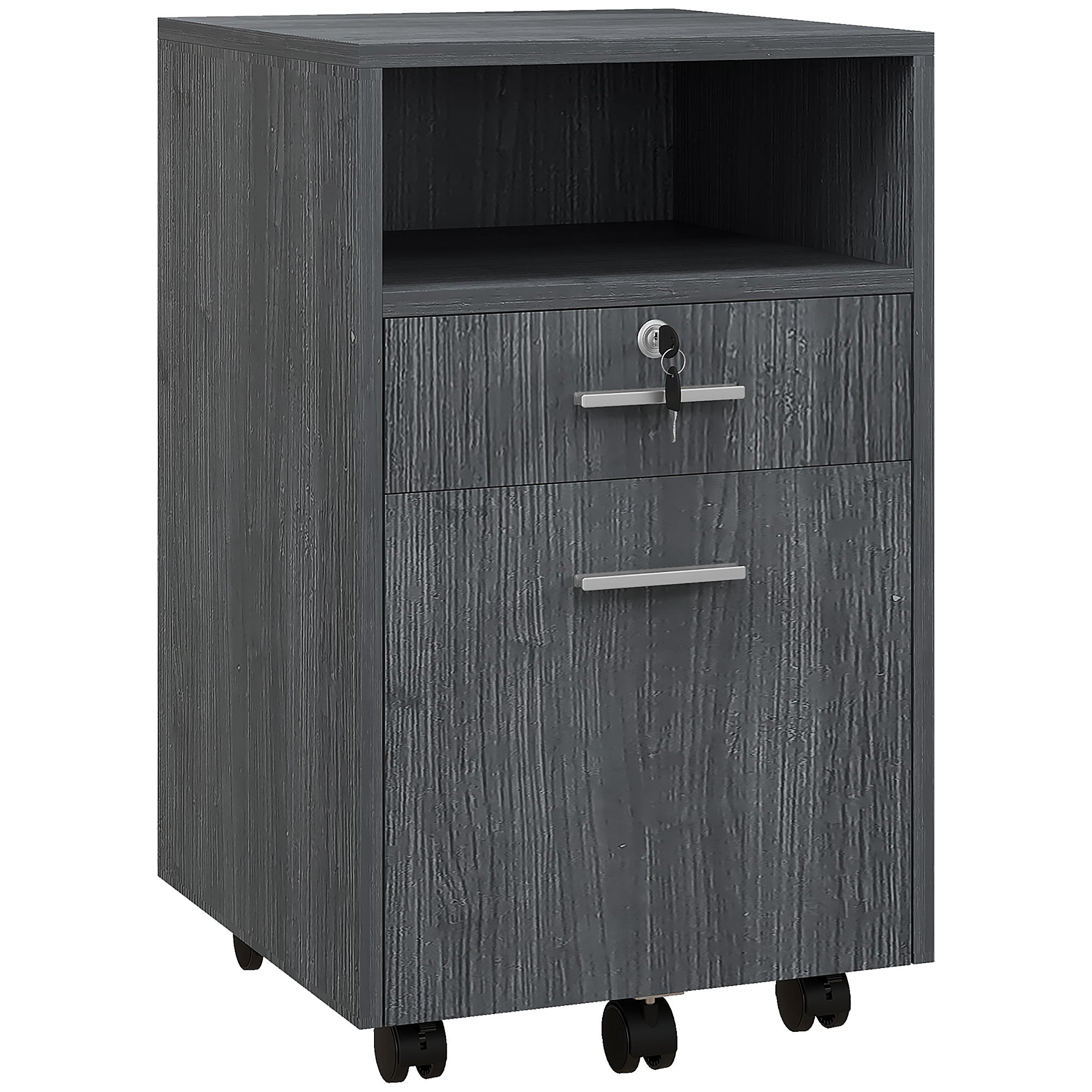 Vinsetto 2 Drawer Filing Cabinet with Lock, Vertical File Cabinet with Wheels, Mobile Office Cabinet for A4, Letter Size, Grey