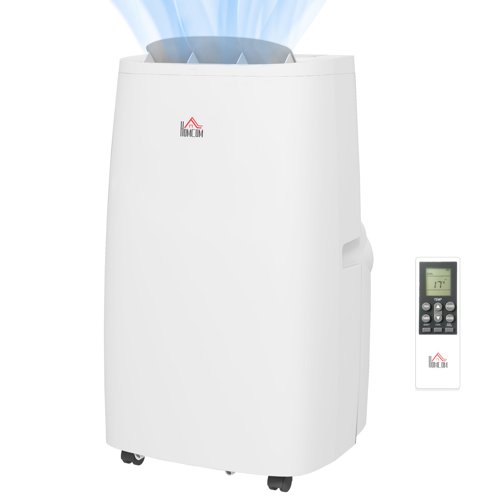 HOMCOM 14000 BTU Portable Air Conditioner, 4 in 1 Dehumidifier Cooling Fan, with Sleep Mode, Remote, LED Display, 24H Timer, Wheels, 40m², Window Venting Kit, A Energy Efficiency, White