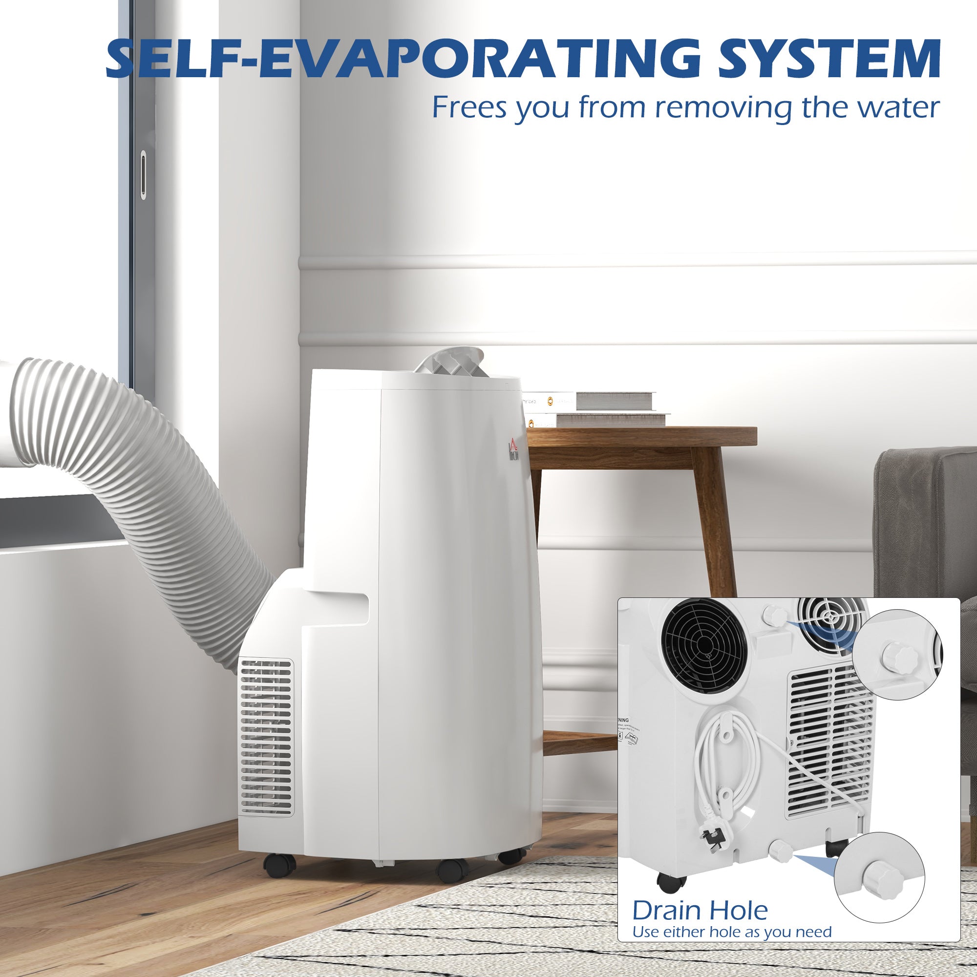 HOMCOM 14000 BTU Portable Air Conditioner, 4 in 1 Dehumidifier Cooling Fan, with Sleep Mode, Remote, LED Display, 24H Timer, Wheels, 40m², Window Venting Kit, A Energy Efficiency, White