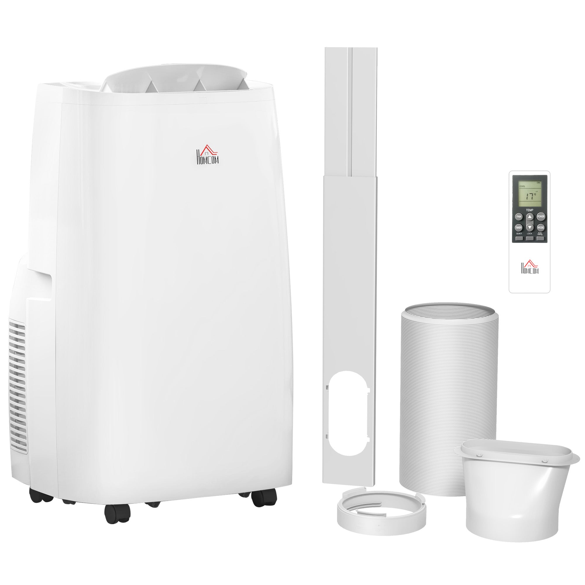 HOMCOM 14000 BTU Portable Air Conditioner, 4 in 1 Dehumidifier Cooling Fan, with Sleep Mode, Remote, LED Display, 24H Timer, Wheels, 40m², Window Venting Kit, A Energy Efficiency, White