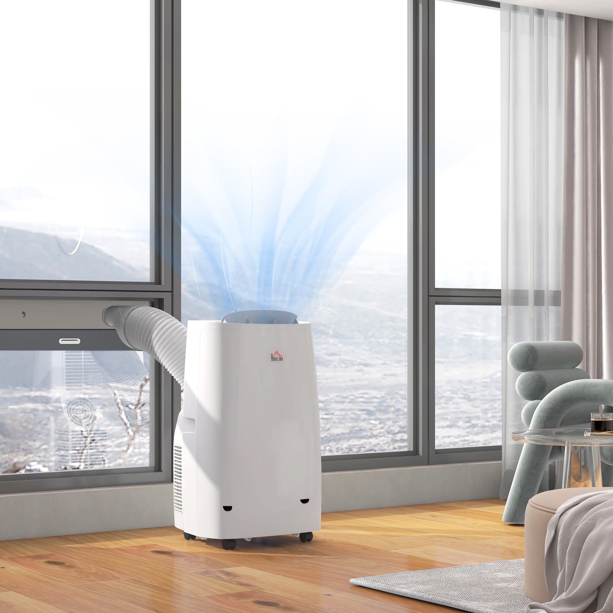 HOMCOM 14000 BTU Portable Air Conditioner, 4 in 1 Dehumidifier Cooling Fan, with Sleep Mode, Remote, LED Display, 24H Timer, Wheels, 40m², Window Venting Kit, A Energy Efficiency, White