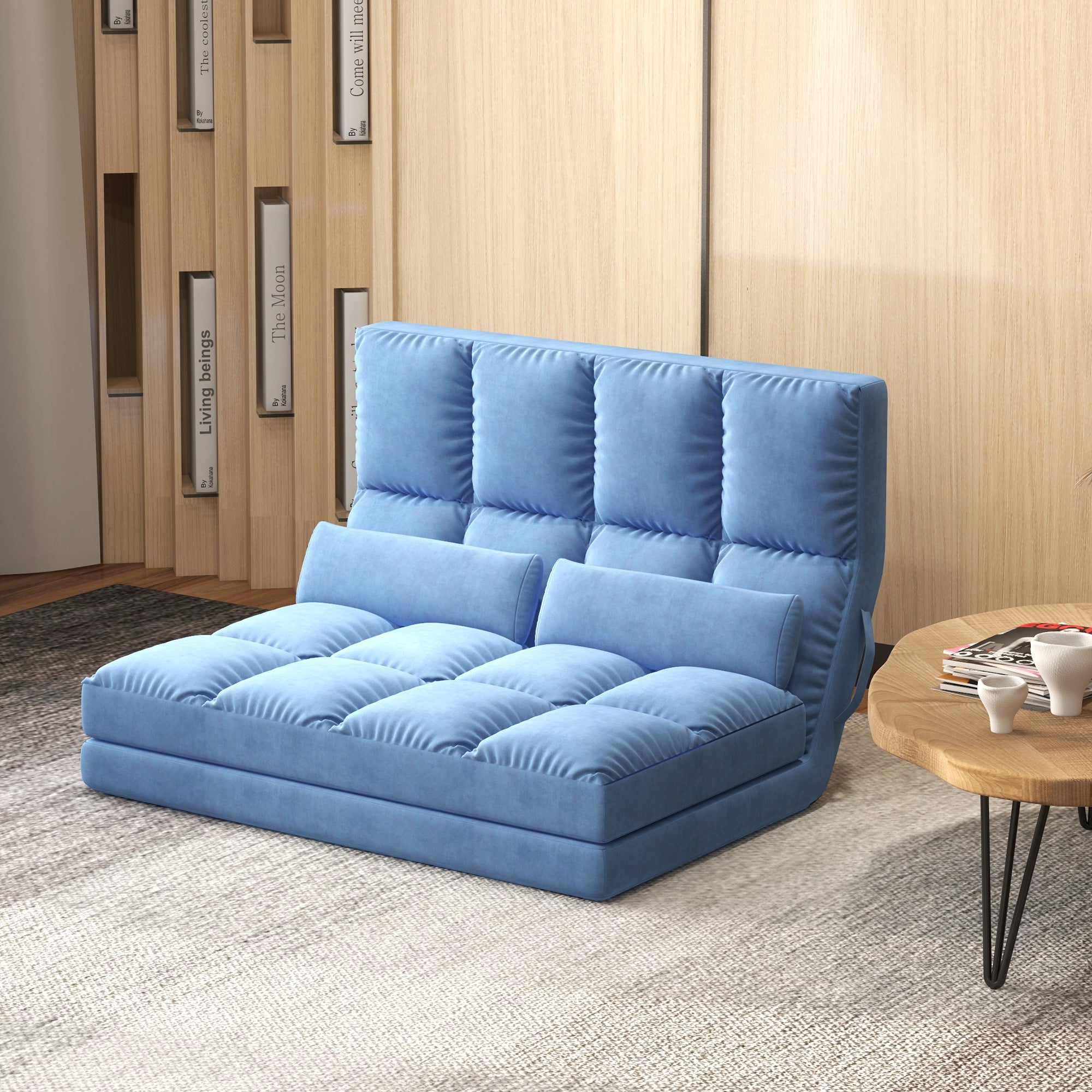 Convertible Recliner Sofa, Folding Floor Sofa Chair with Adjustable Backrest and Headrest, Blue