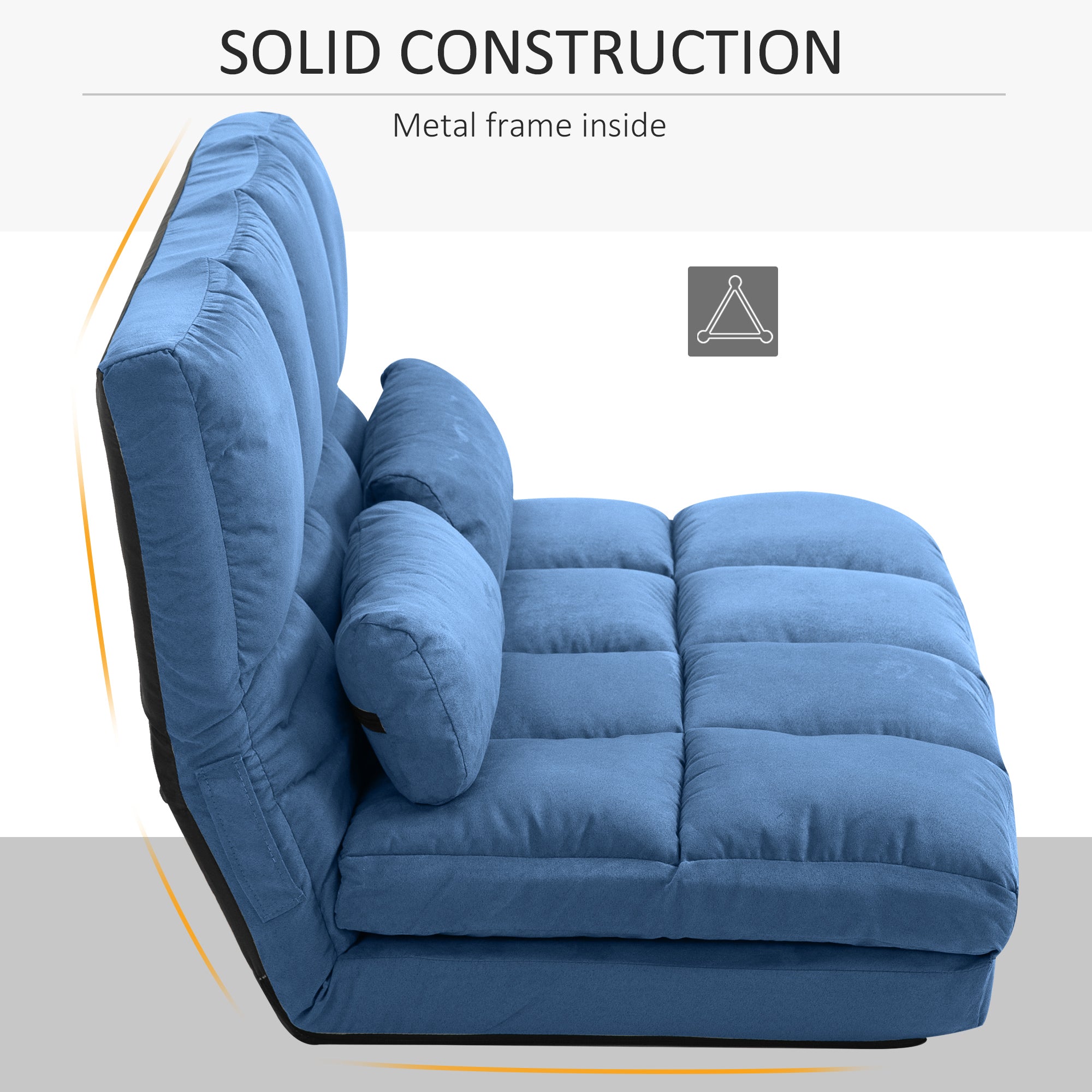 Convertible Recliner Sofa, Folding Floor Sofa Chair with Adjustable Backrest and Headrest, Blue