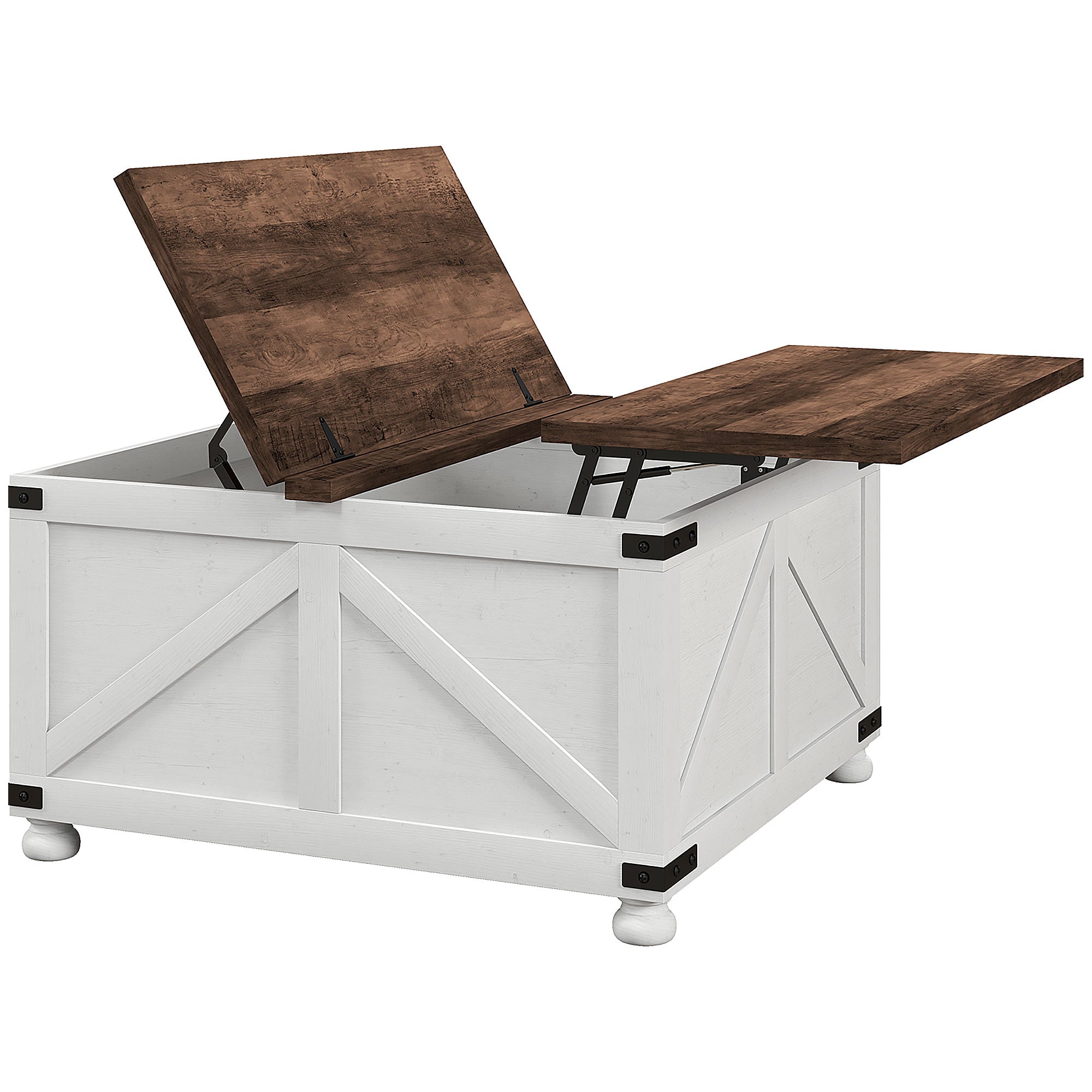 HOMCOM Lift Top Coffee Table with Flip-top Lids, 32" Farmhouse Center Table with 2 Hidden Compartments for Living Room, White