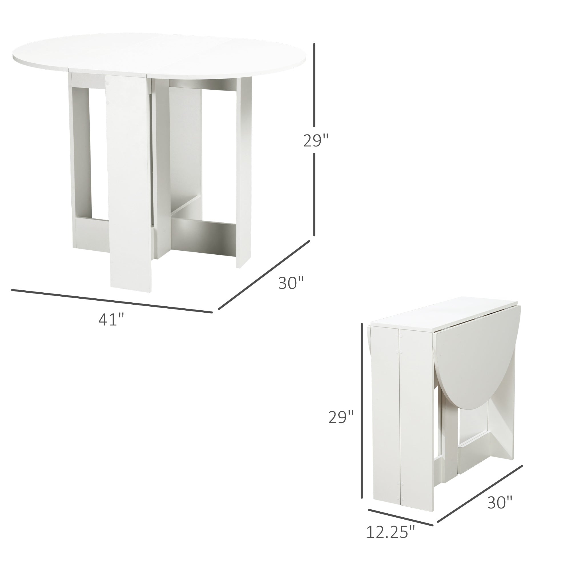 HOMCOM Folding Dining Table, 41" Drop Leaf Table for Small Spaces, Oval Foldable Table for Kitchen, Dining Room, White