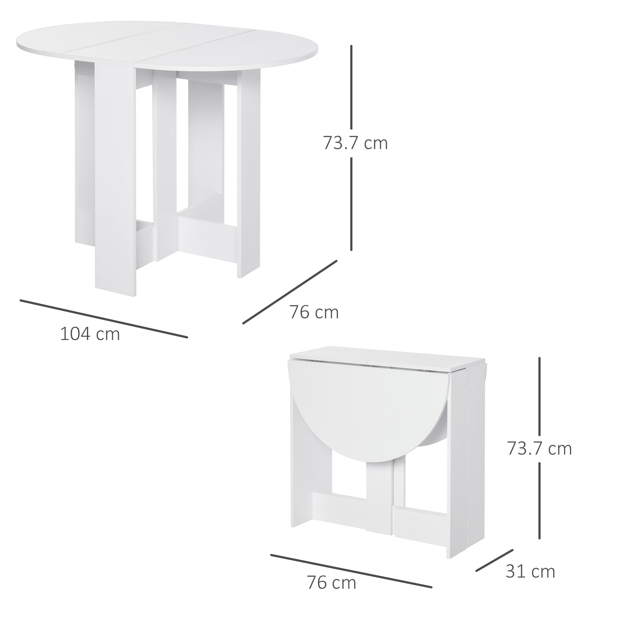 HOMCOM Folding Dining Table, Space-saving Drop Leaf Table for Small Space, Kitchen, Dining Room, White