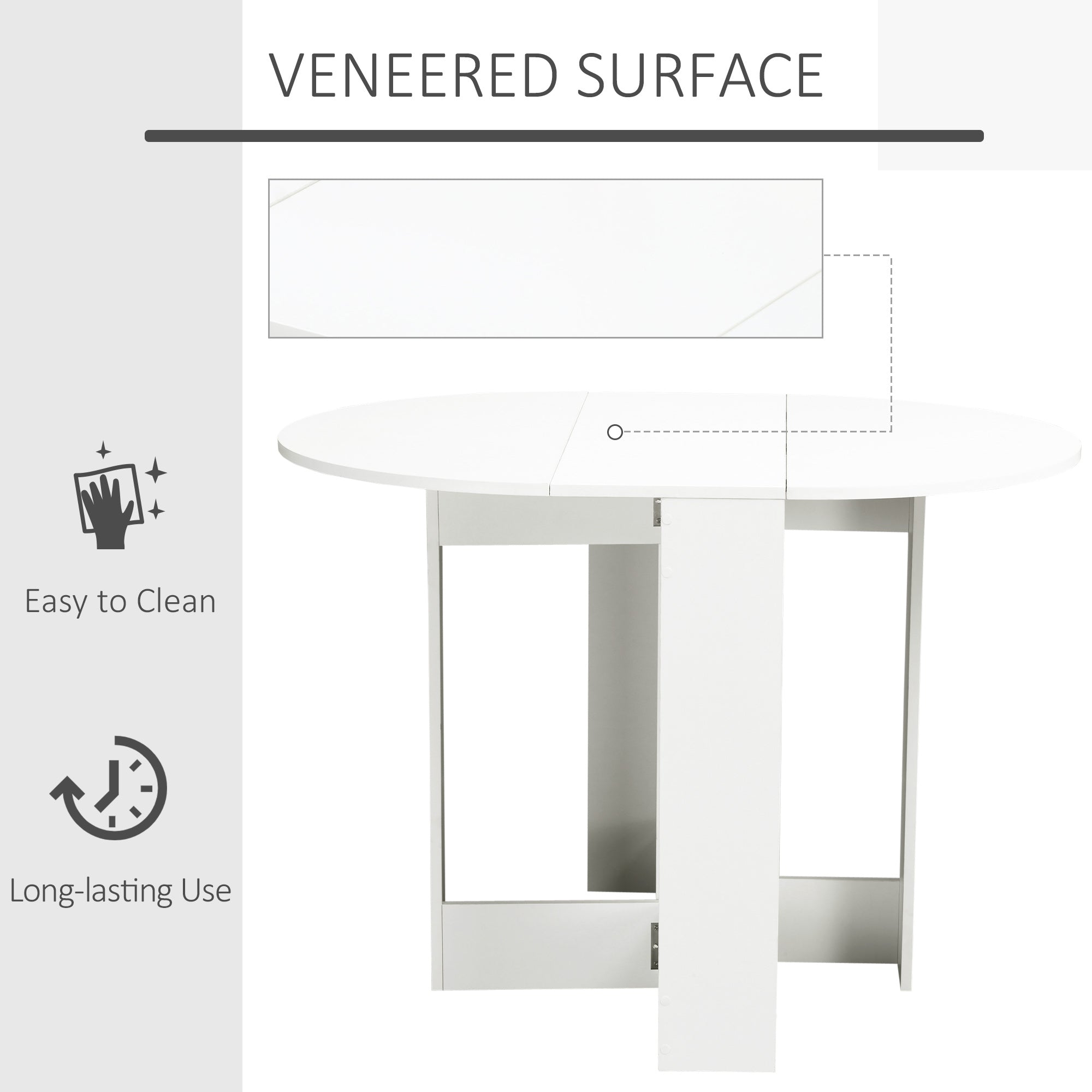 HOMCOM Folding Dining Table, 41" Drop Leaf Table for Small Spaces, Oval Foldable Table for Kitchen, Dining Room, White