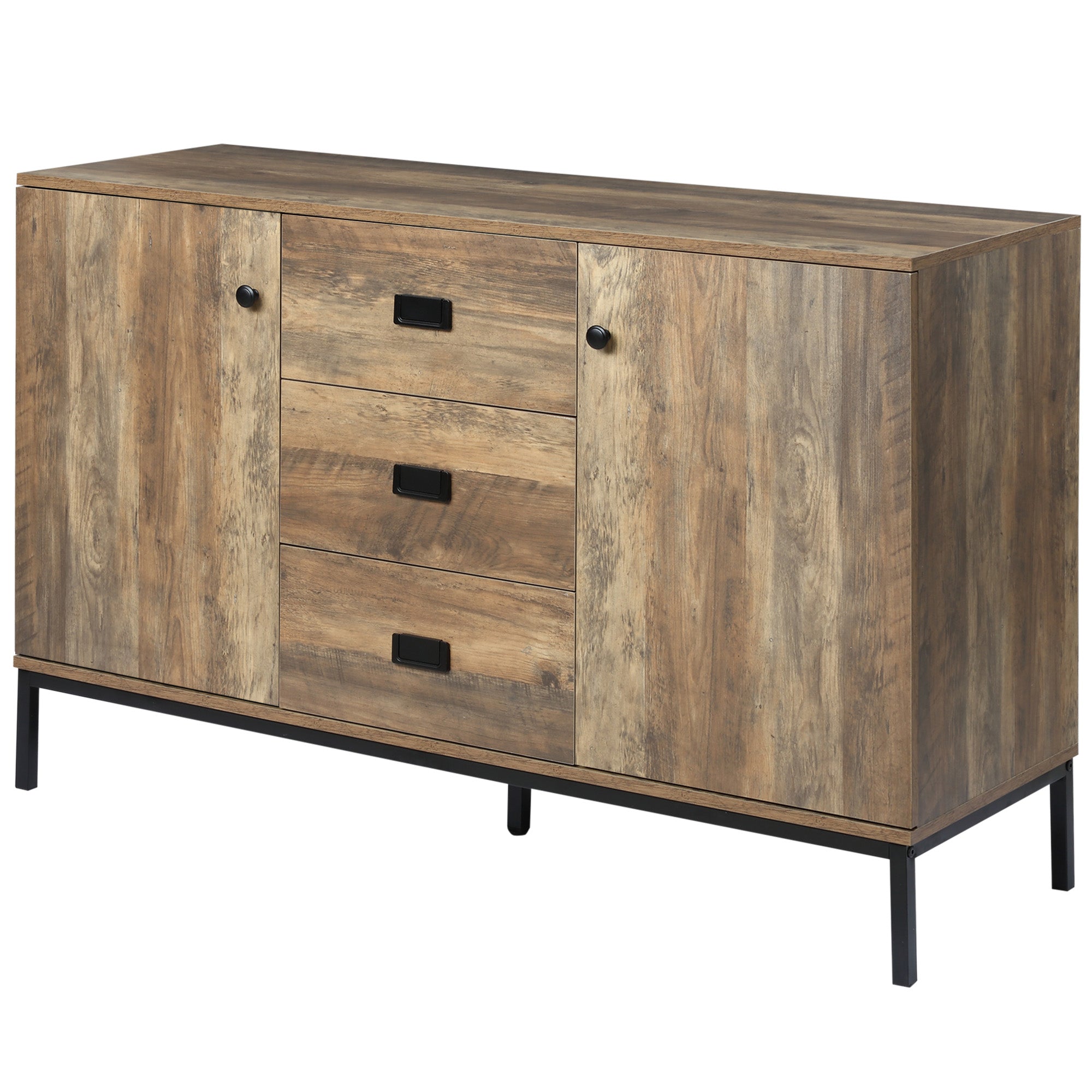 HOMCOM Industrial Kitchen Sideboard, Buffect Cabinet with 2 Cupboards, 3 Drawers, Adjustable Shelves, Distressed Brown