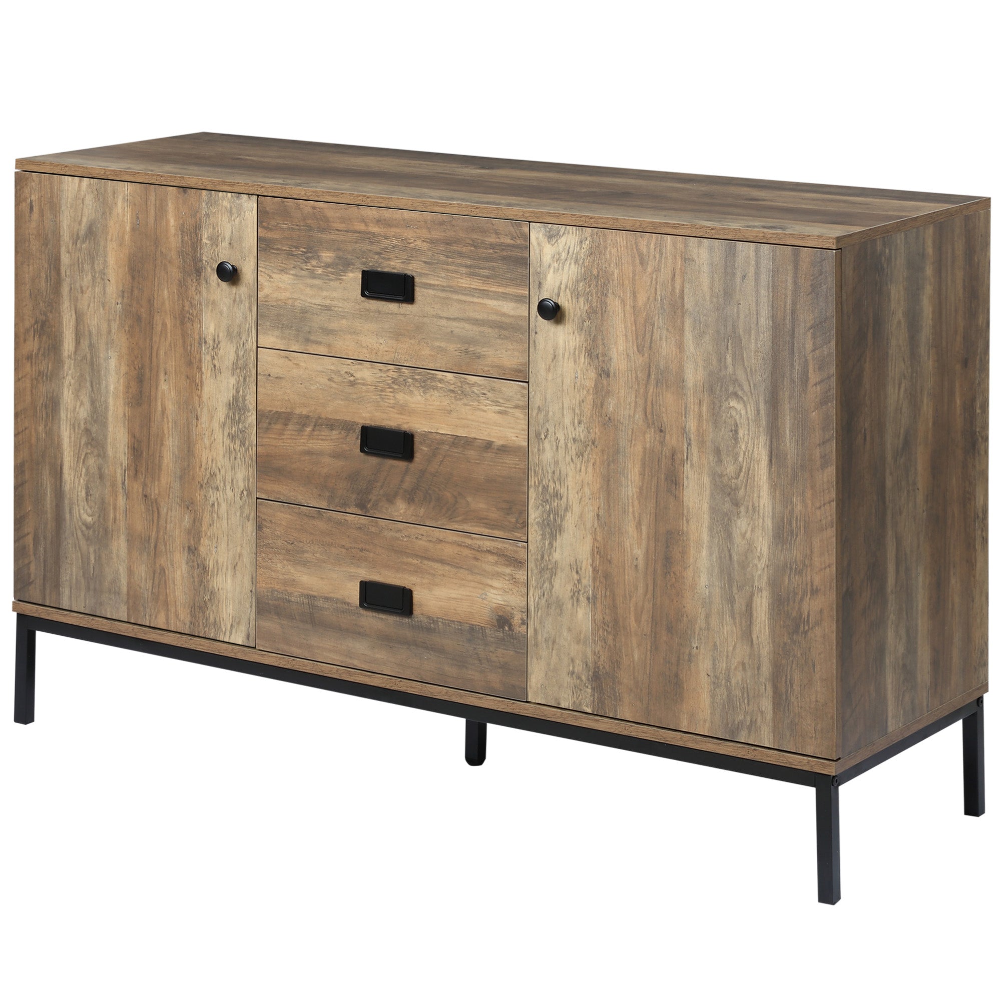 HOMCOM Industrial Sideboard, Storage Cabinet, Accent Cupboard with Drawers, Adjustable Shelves for Kitchen, Dining Room, Living Room, Distressed Brown