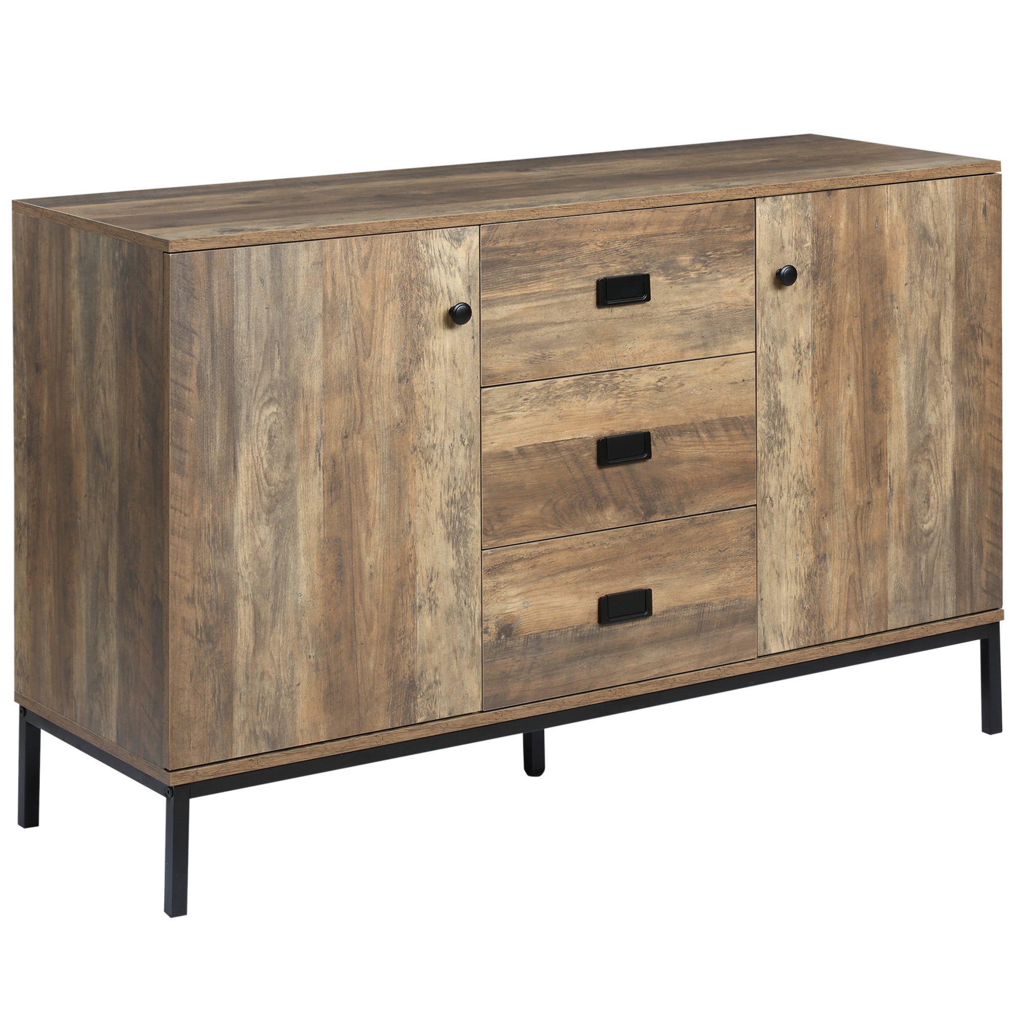 HOMCOM Industrial Kitchen Sideboard, Buffect Cabinet with 2 Cupboards, 3 Drawers, Adjustable Shelves, Distressed Brown