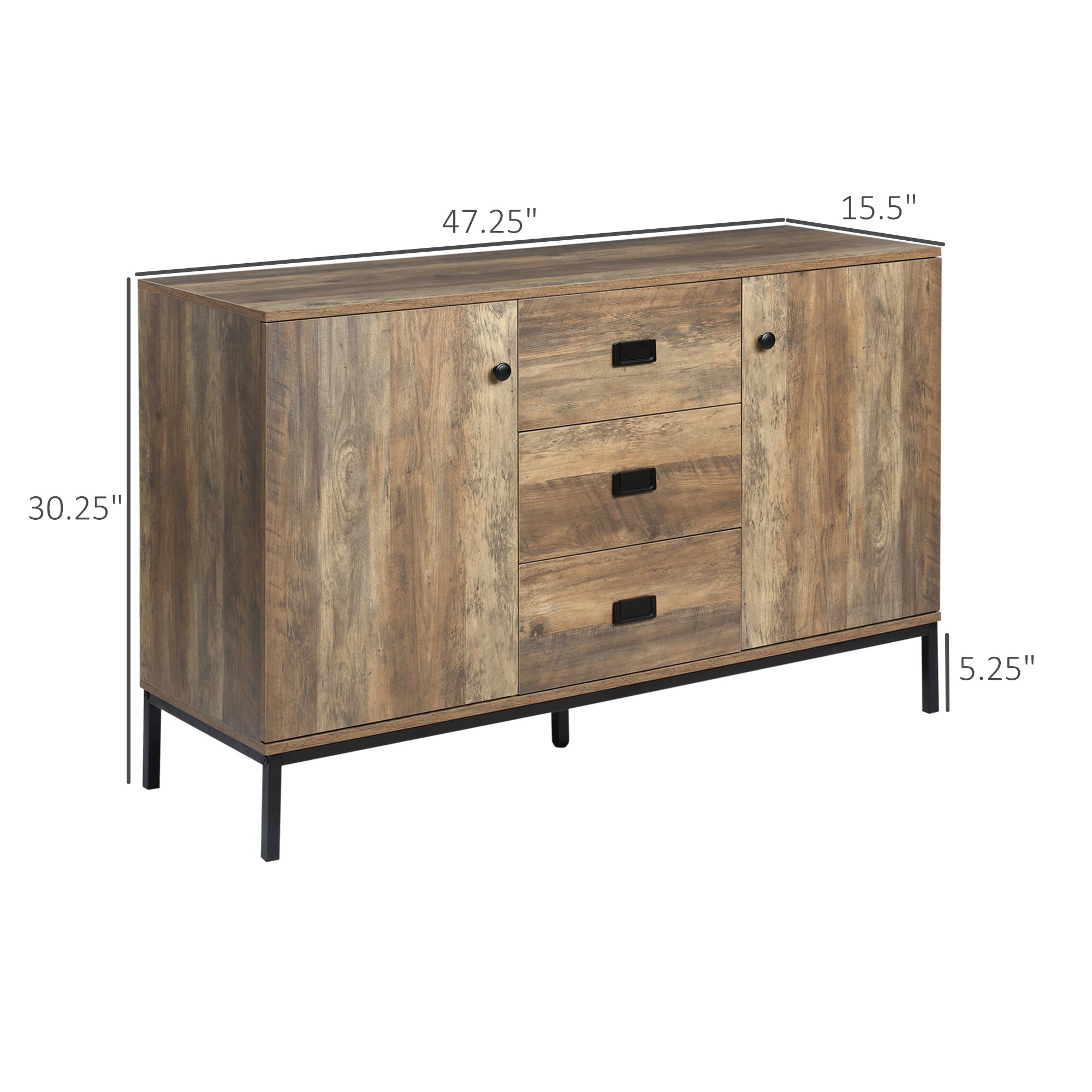 HOMCOM Industrial Kitchen Sideboard, Buffect Cabinet with 2 Cupboards, 3 Drawers, Adjustable Shelves, Distressed Brown