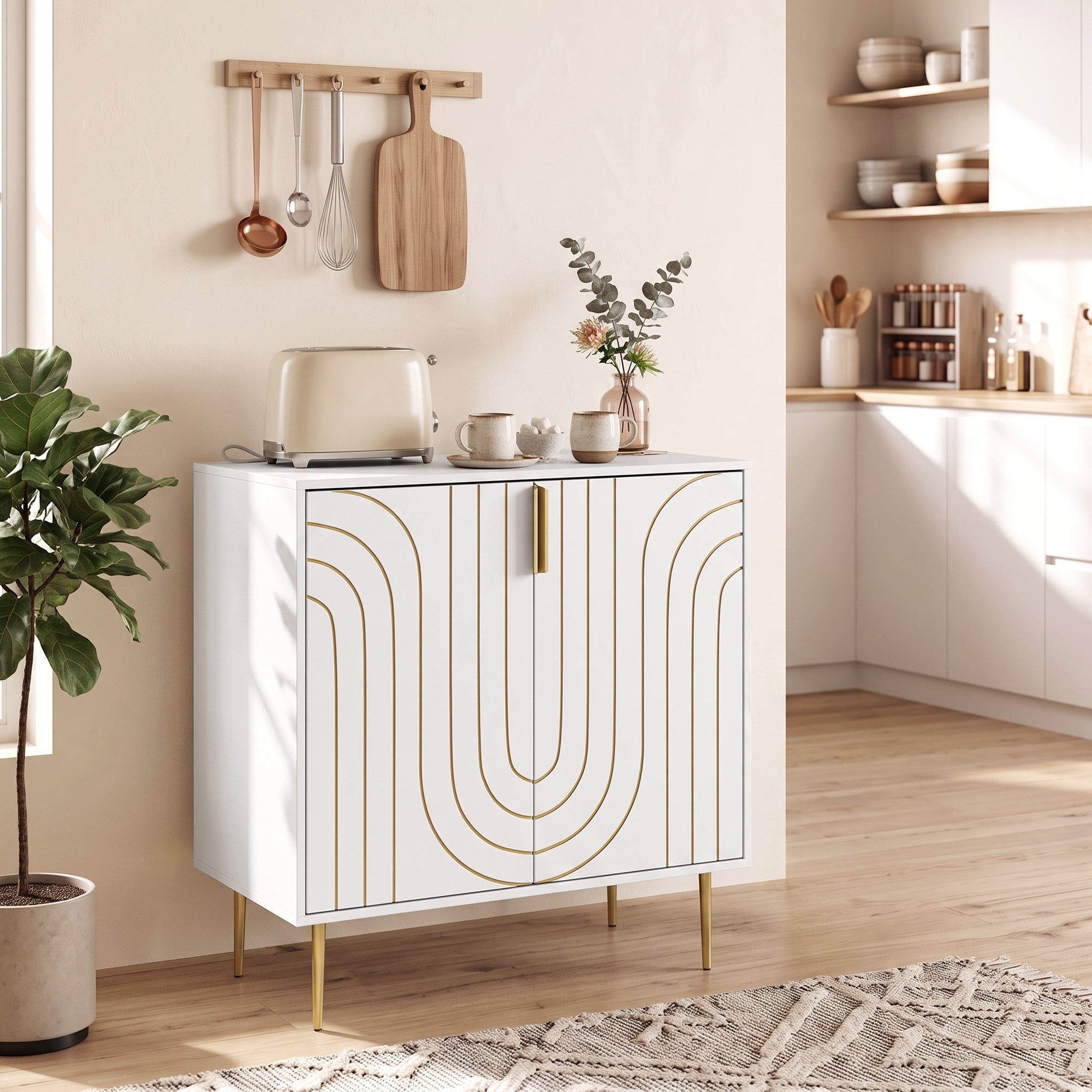 Storage Cabinet, Modern Kitchen Cupboard with 2 Doors, Adjustable Shelf and Metal Legs, Freestanding Sideboard for Living Room, Dining Room, Hallway, White