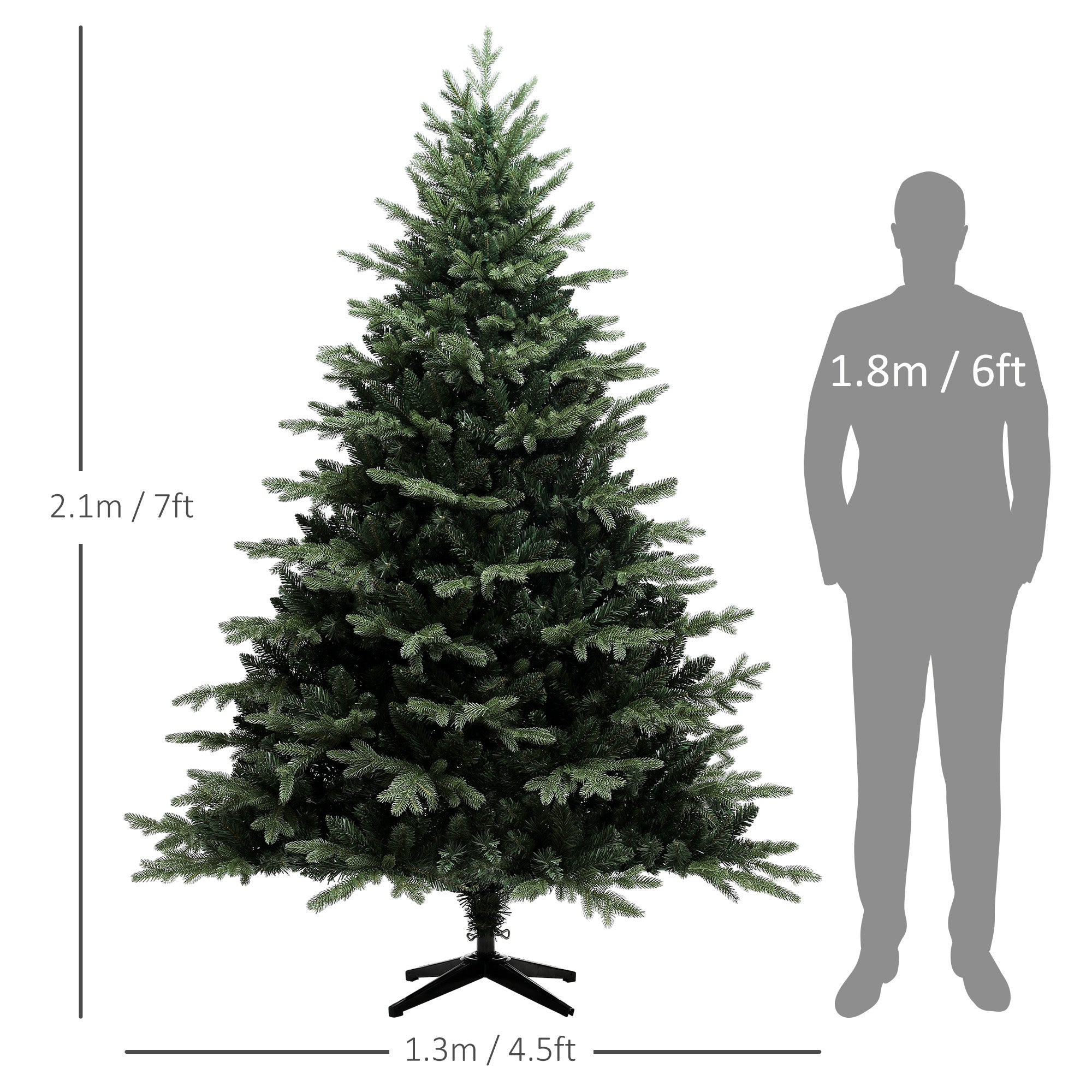 7ft Artificial Spurce Christmas Tree with 3116 Branch Tips and Foldable Steel Base, Realistic Hinged Xmas Tree for Home Office, Green