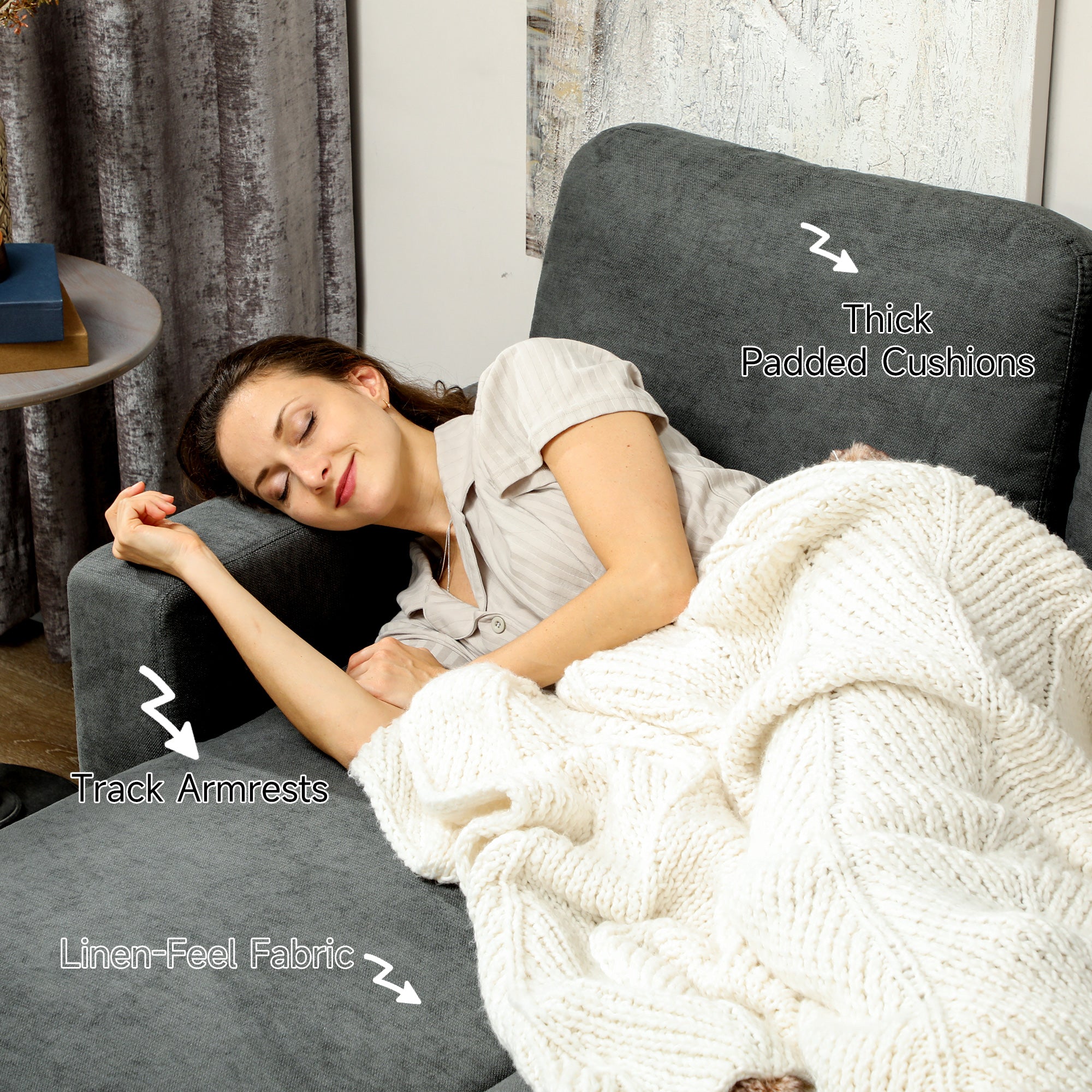 HOMCOM Sofa Bed with Storage, Convertible L Shaped Corner Sofa, 3 Seater Pull Out Sofa Bed with Reversible Chaise, Side Pockets for Living Room, Bedroom, Small Spaces, Charcoal Grey
