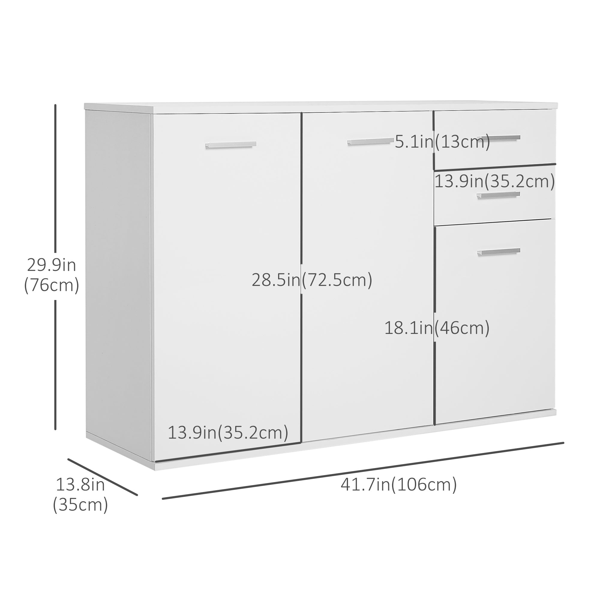 HOMCOM Free Standing Storage Cabinet Console Sideboard Table Entryway Kitchen Organizer Living Room Storage Unit with Drawers White