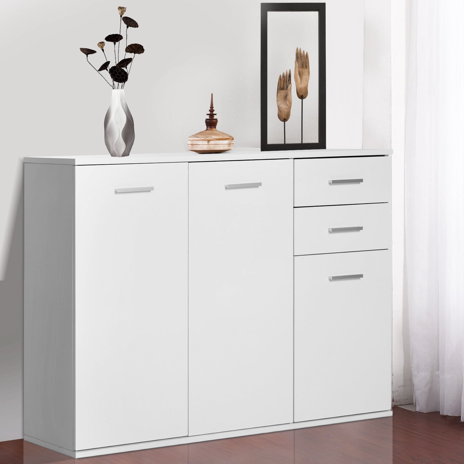 HOMCOM Free Standing Storage Cabinet Console Sideboard Table Entryway Kitchen Organizer Living Room Storage Unit with Drawers White