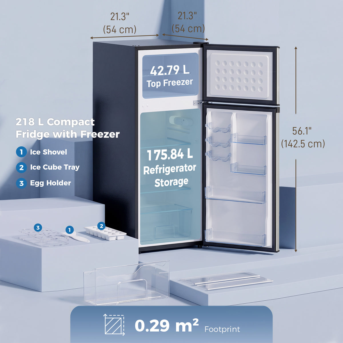 7.7 Cu. Ft. Mini Fridge with Freezer, Double Door Compact Refrigerator with Adjustable Thermostat, Reversible Door, Removable Glass Shelves, Small Refrigerator for Bedroom, Office, Dorm