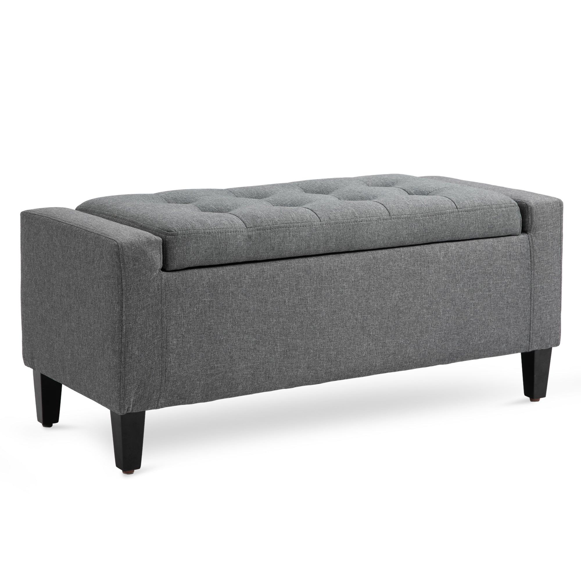 Storage Ottoman, Linen Upholstered Storage Bench with Lift Top and Button Tufted for Living Room, Gray