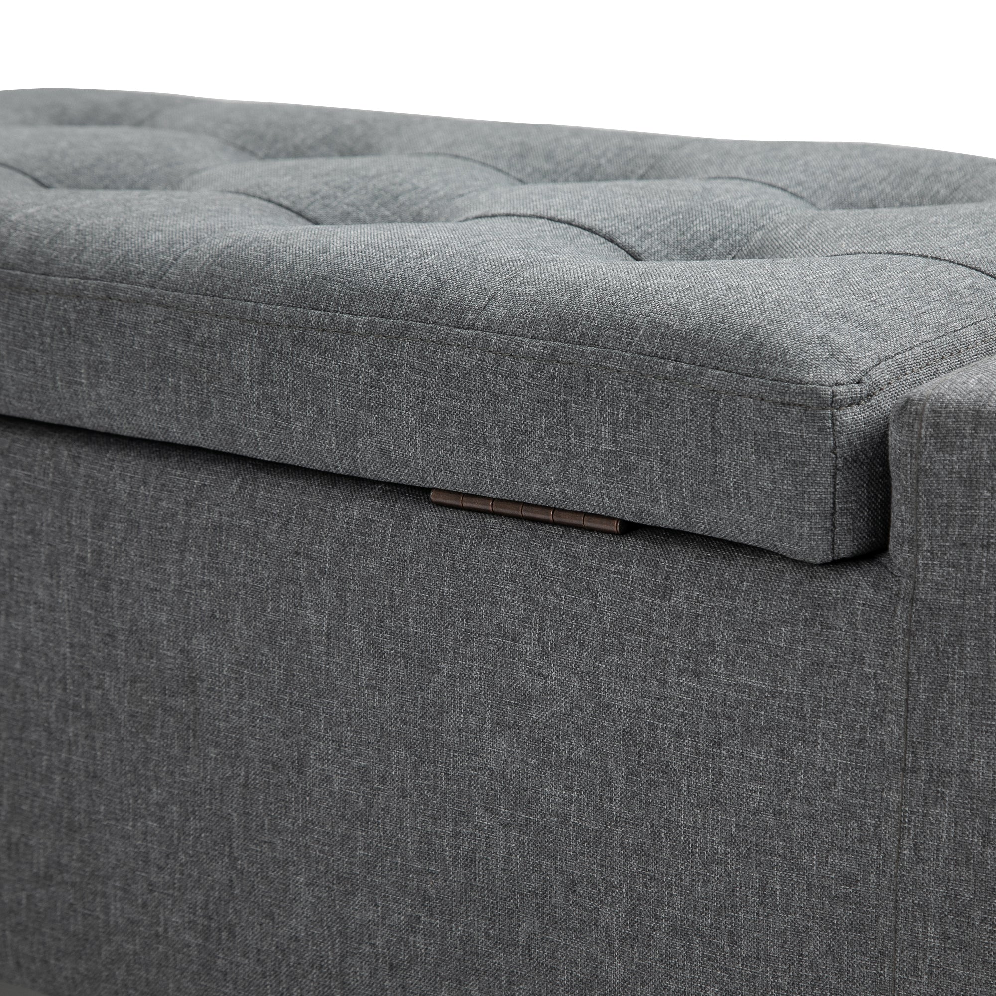 Storage Ottoman, Linen Upholstered Storage Bench with Lift Top and Button Tufted for Living Room, Gray