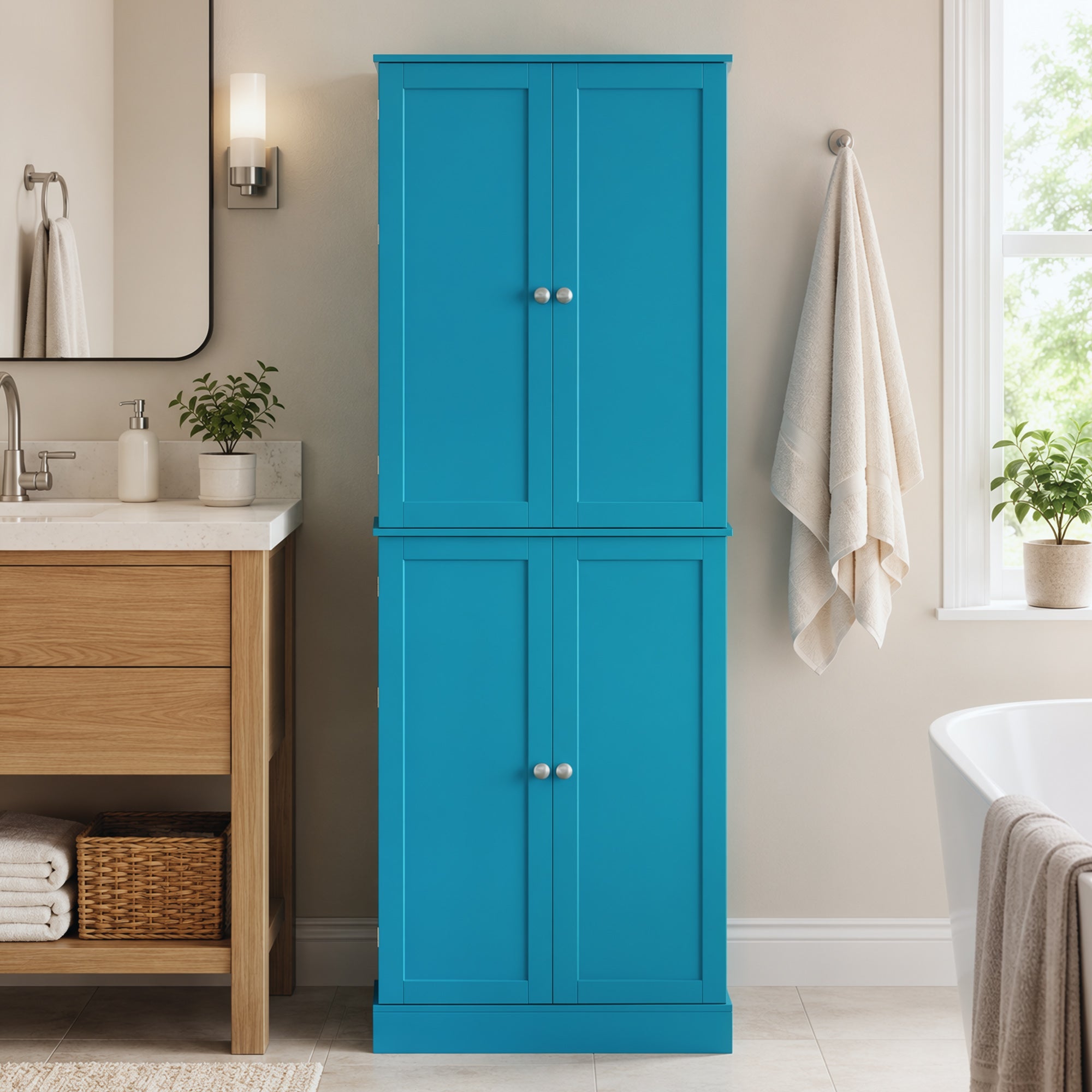 65" Kitchen Pantry Cabinet, Modern Storage Cabinet with Doors and Shelves, Freestanding Cupboard for Dining Room, Blue