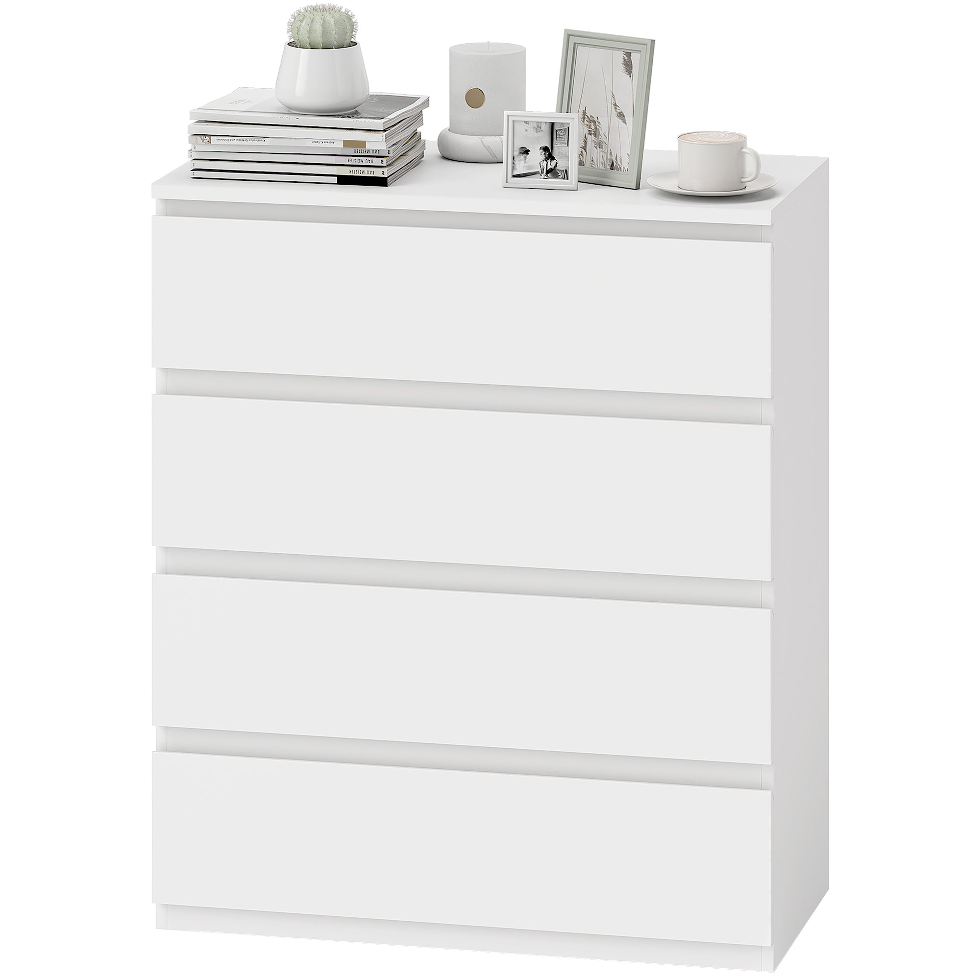 Chest of Drawers, 4-Drawer Storage Organiser Unit for Bedroom, Living Room, 80 x 39 x 95cm, White