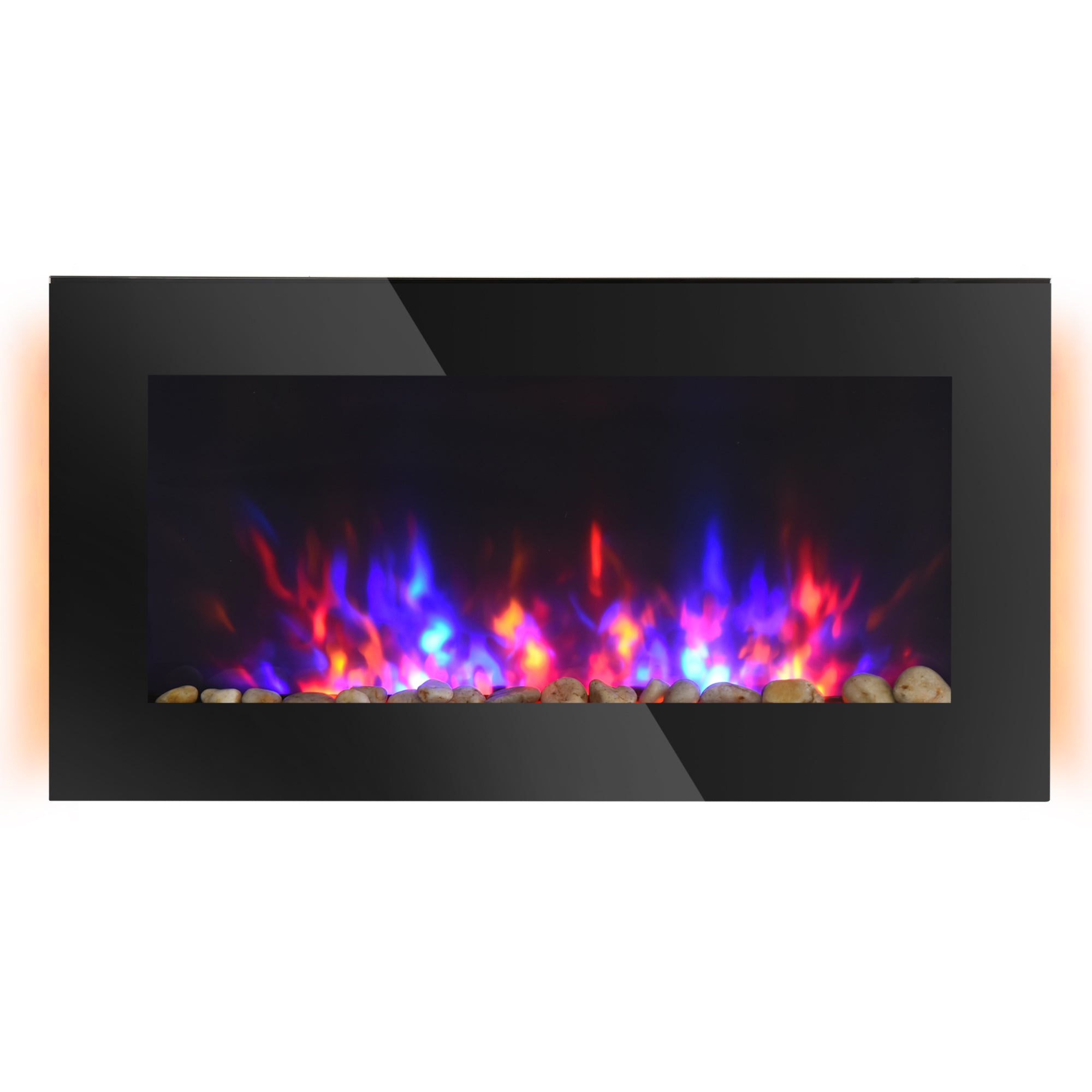 HOMCOM 36" Wall Mounted Electric Fireplace Heater with 7 Color Light, LED Flame Effect and Remote Control, 750W/1500W, Black