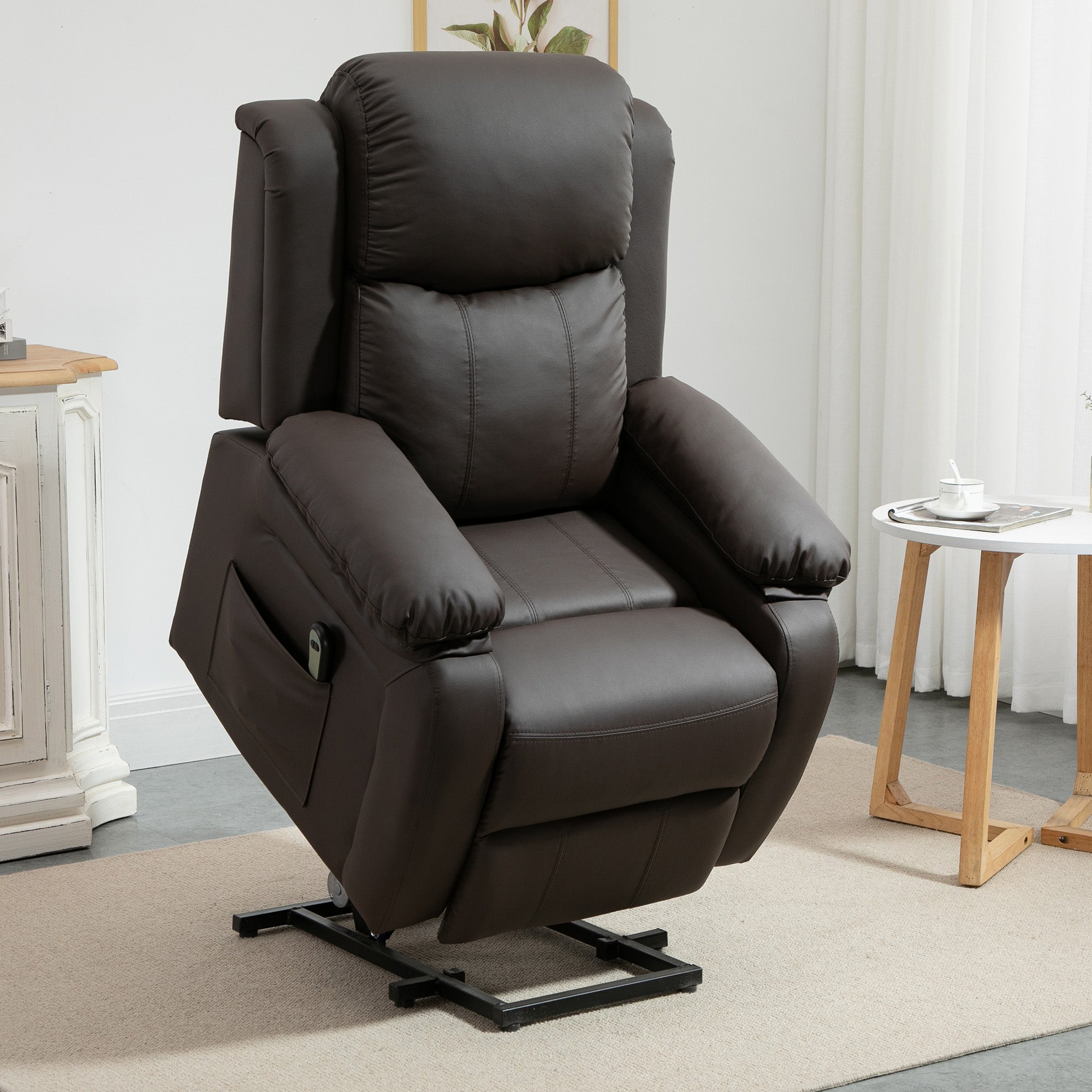 Living Room Power Lift Chair PU Leather Electric Recliner Sofa for Elderly with Remote Brown