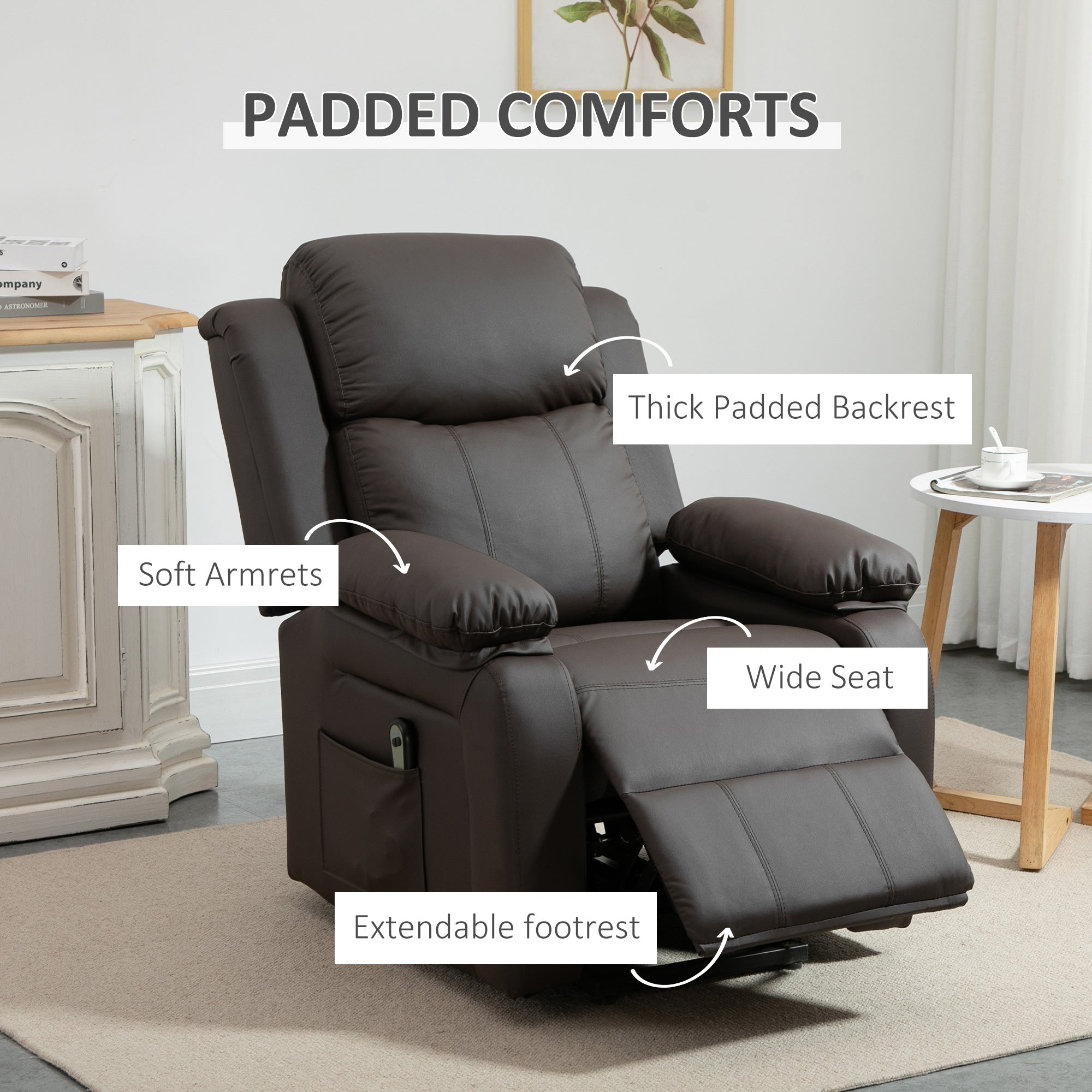 Living Room Power Lift Chair PU Leather Electric Recliner Sofa for Elderly with Remote Brown