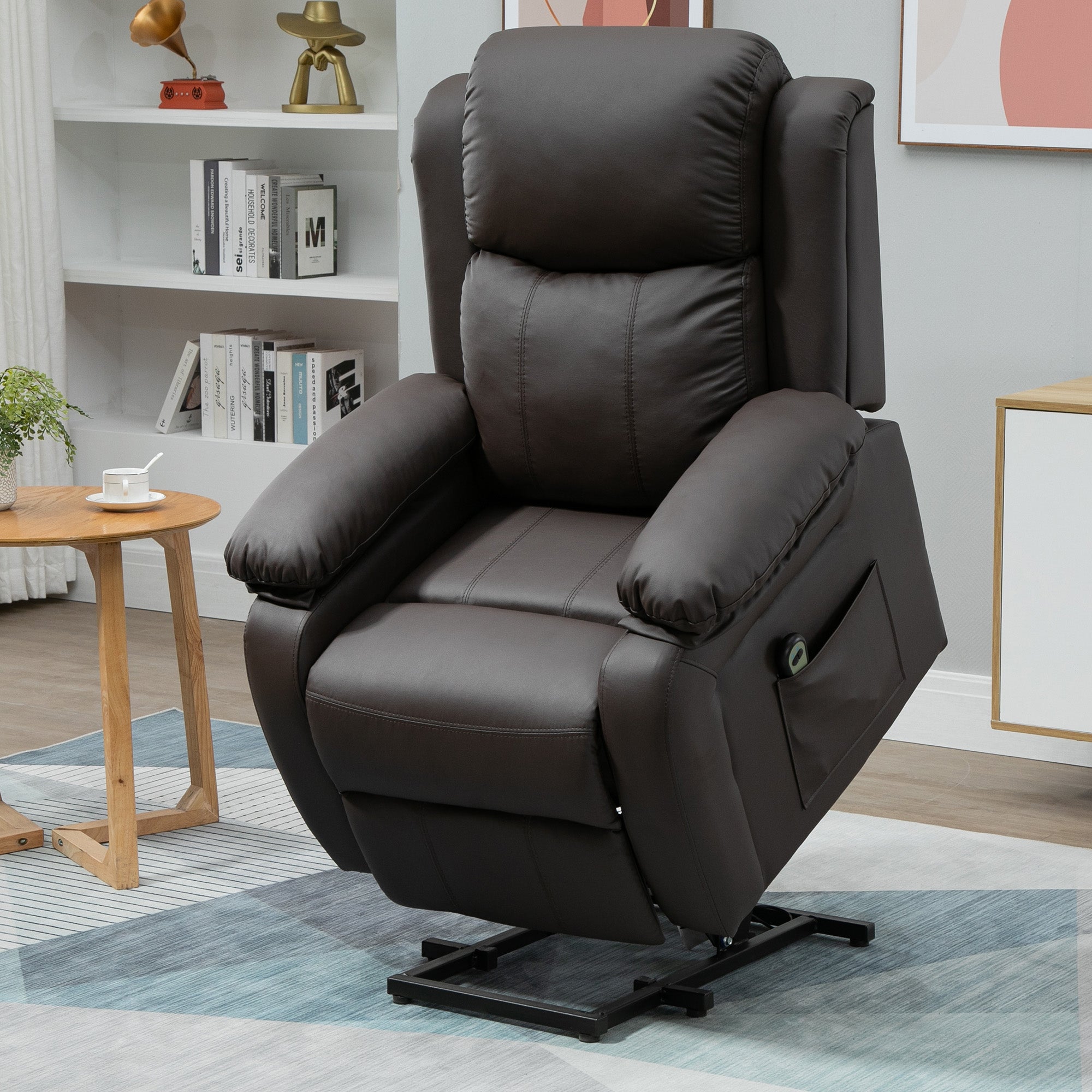 Living Room Power Lift Chair PU Leather Electric Recliner Sofa for Elderly with Remote Brown