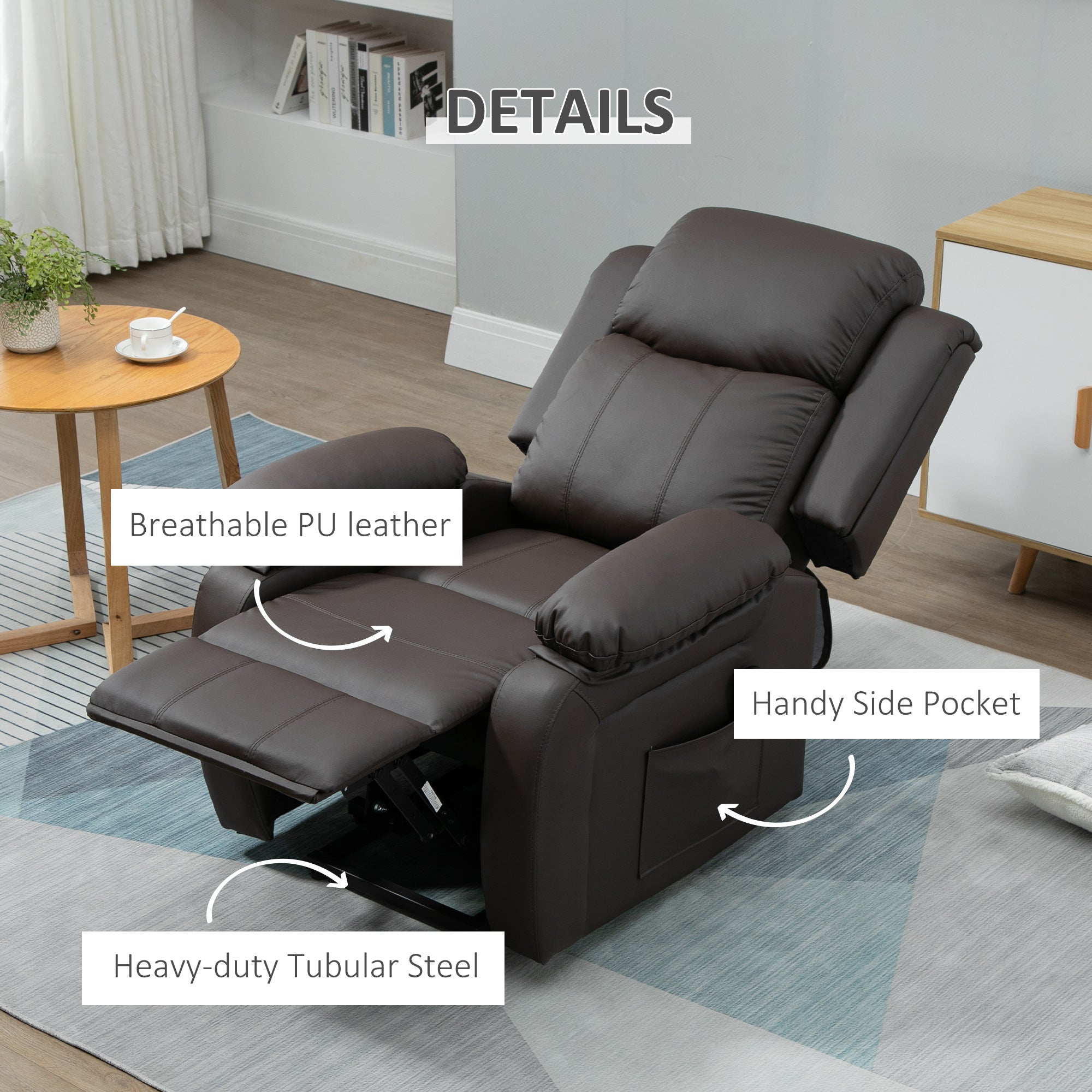 Living Room Power Lift Chair PU Leather Electric Recliner Sofa for Elderly with Remote Brown