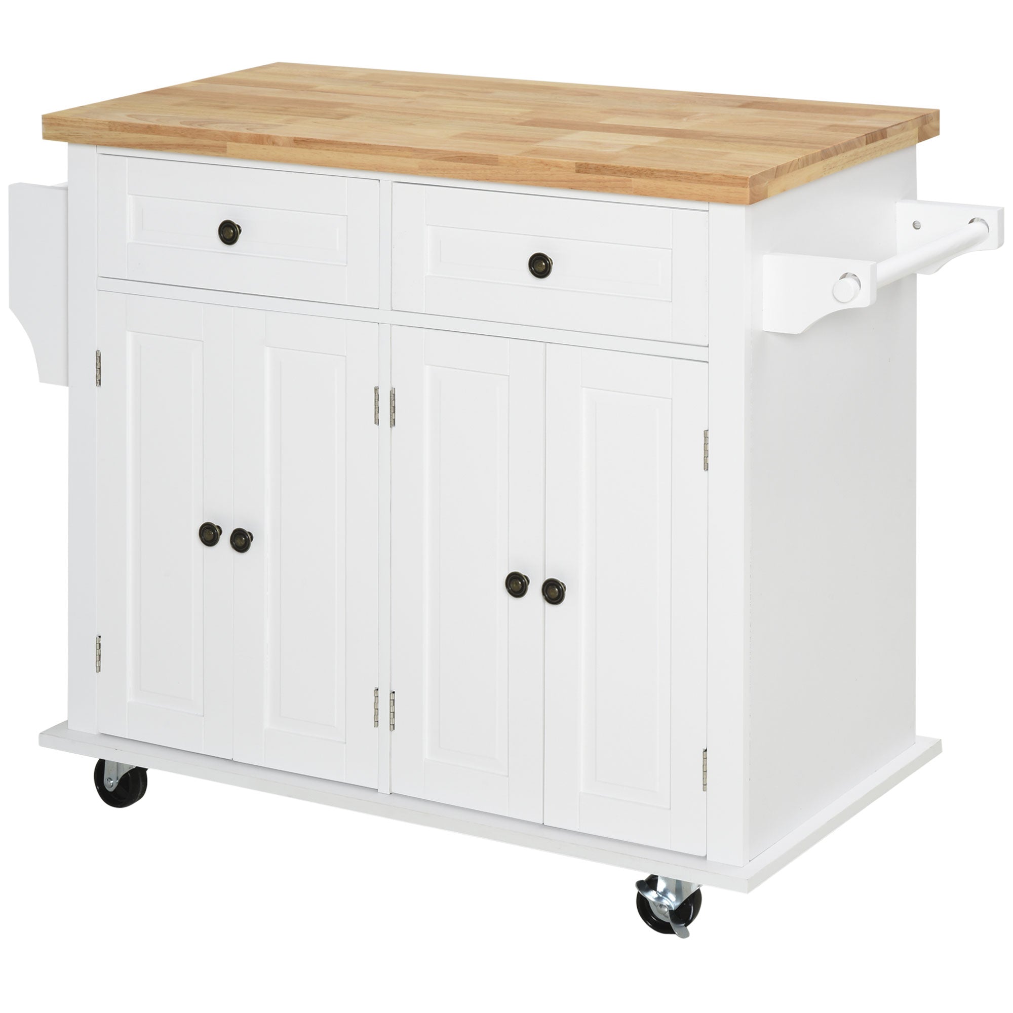 Rolling Kitchen Microwave Island with Flexible Storage Shelf Unit and Drawers