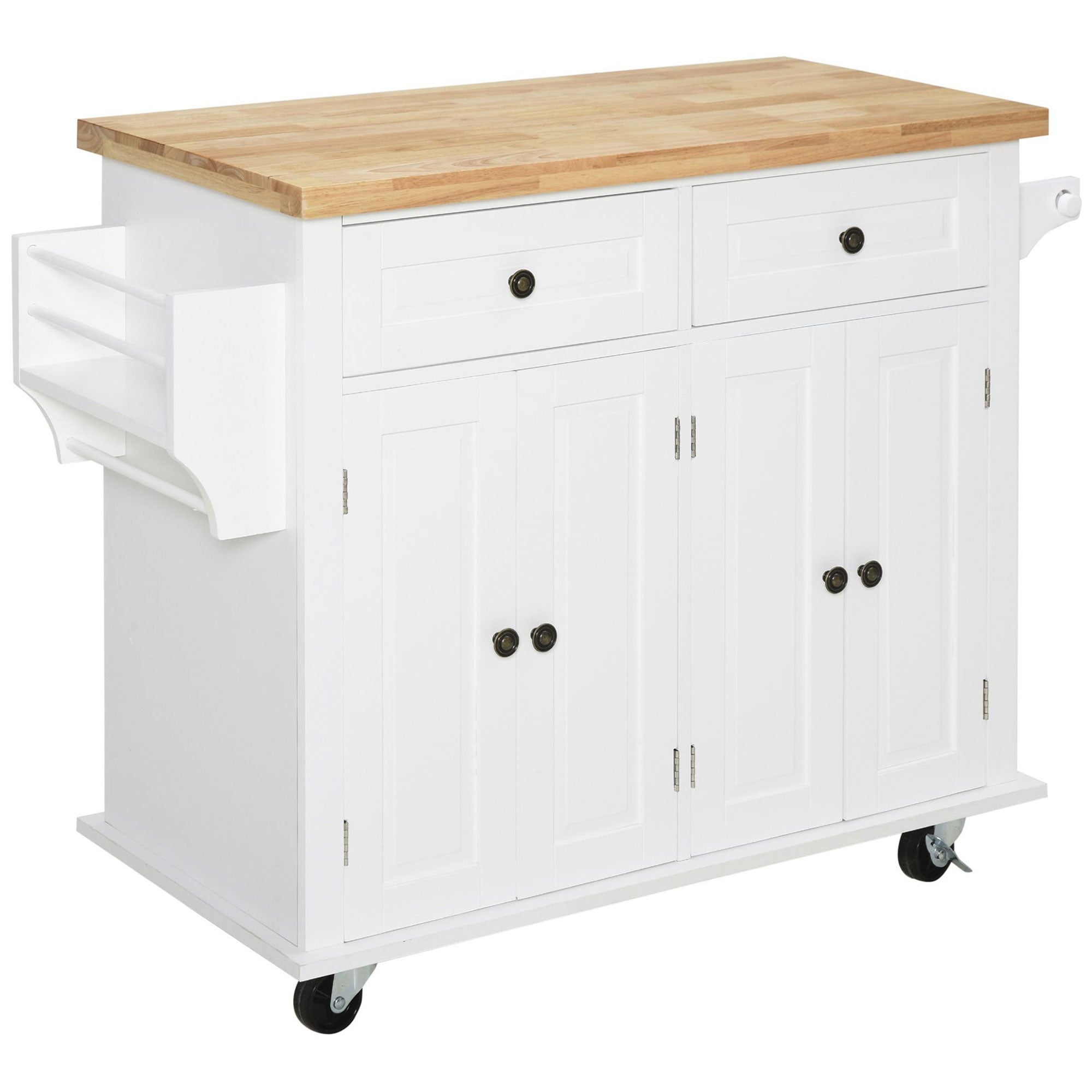 Rolling Kitchen Microwave Island with Flexible Storage Shelf Unit and Drawers