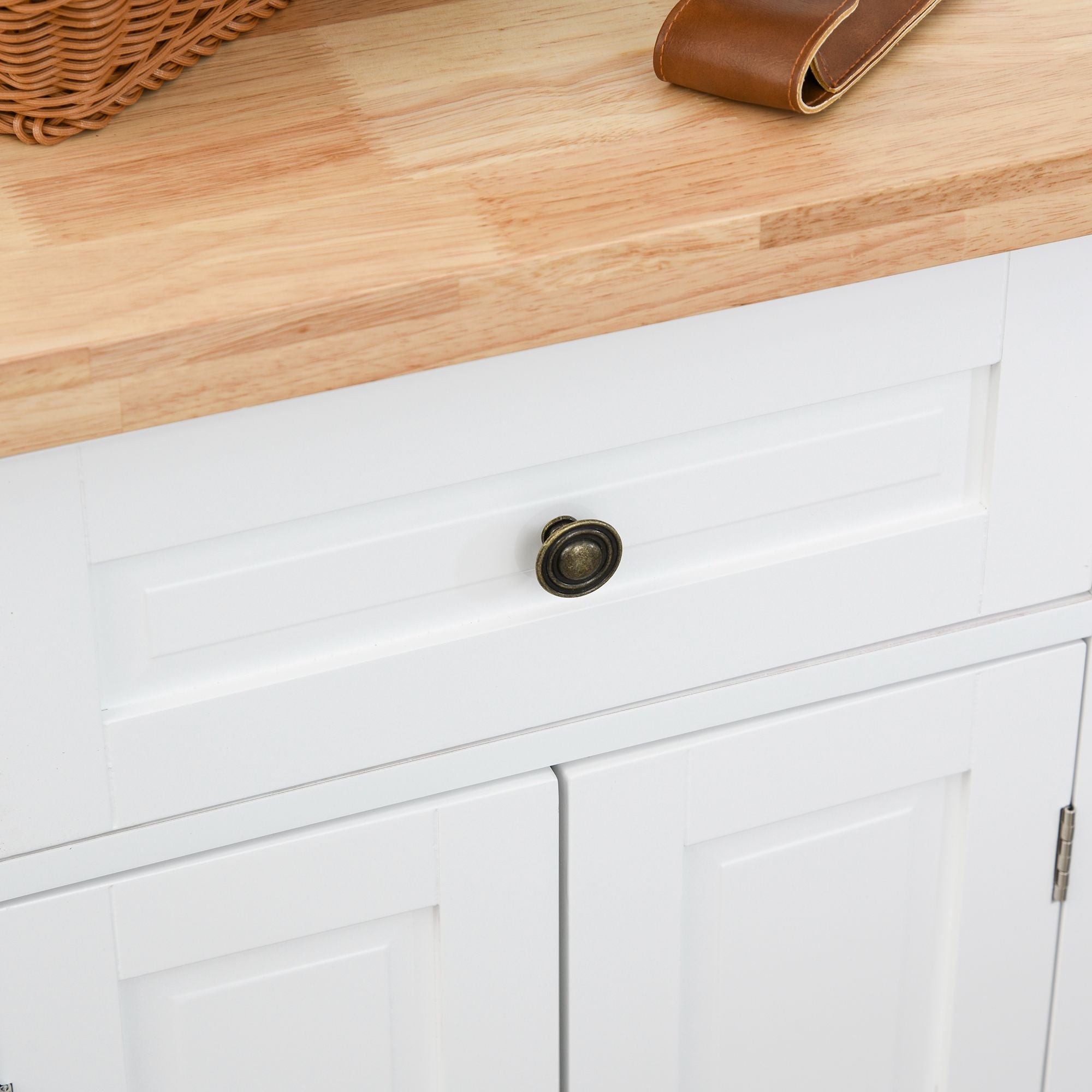 Rolling Kitchen Microwave Island with Flexible Storage Shelf Unit and Drawers