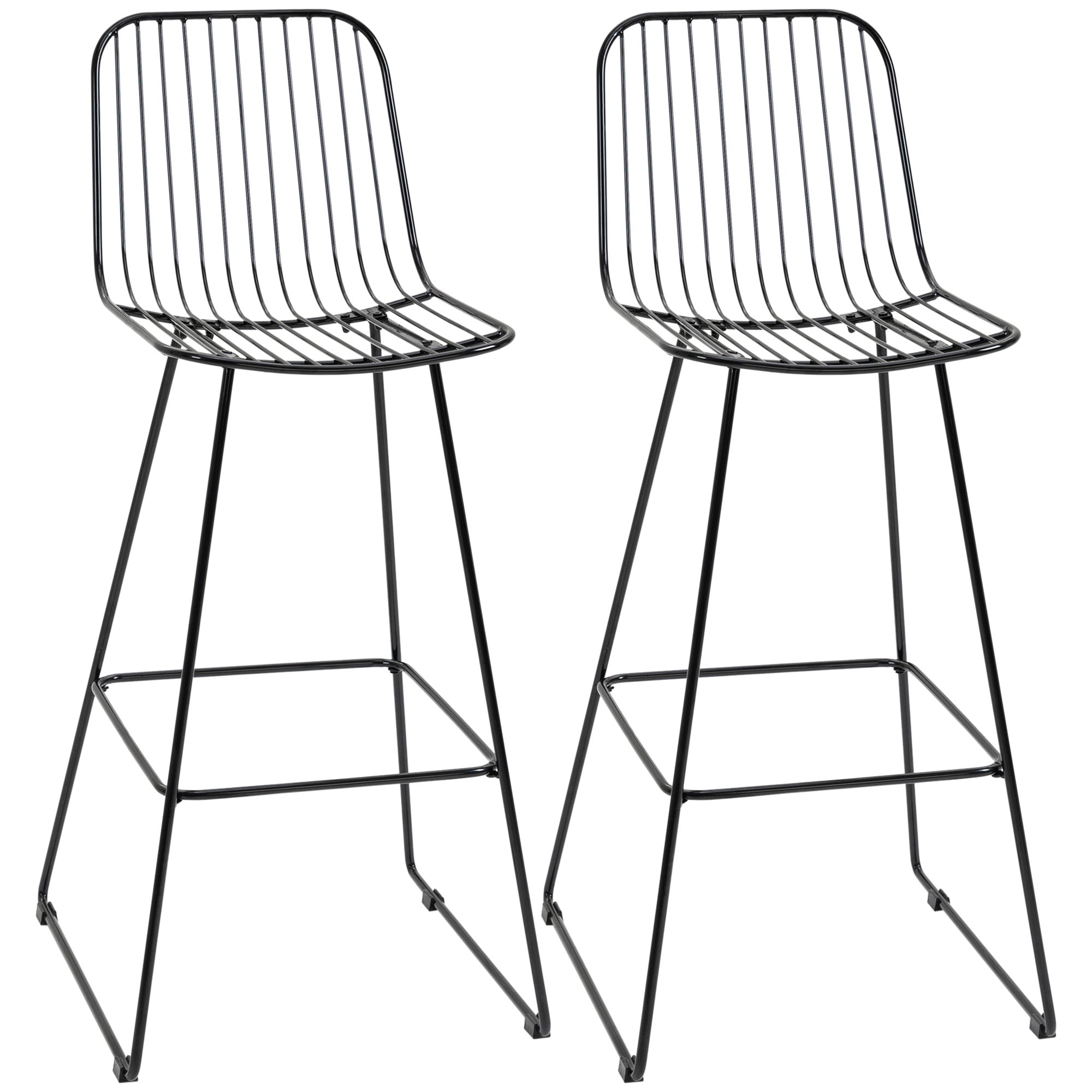 Modern Metal Wire Bar Stools 30" Seat Height Bar Chairs with Back and Footrest Set of 2 Black