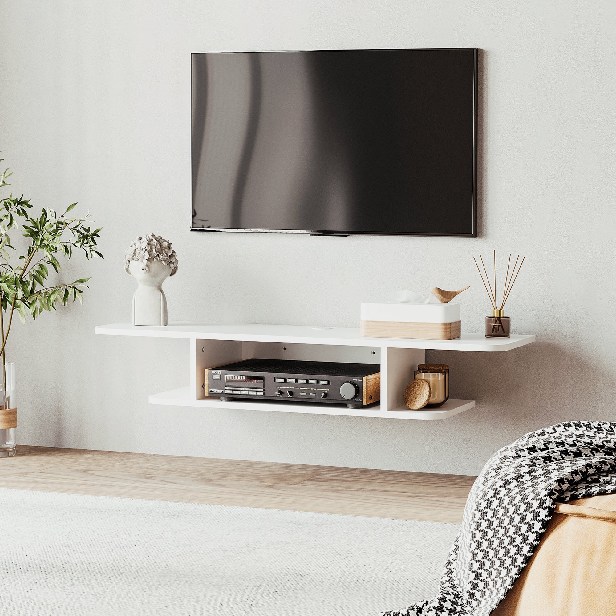 HOMCOM Floating TV Unit Stand for TVs up to 40", Wall Mounted Media Console with Storage Shelf, Entertainment Center, White